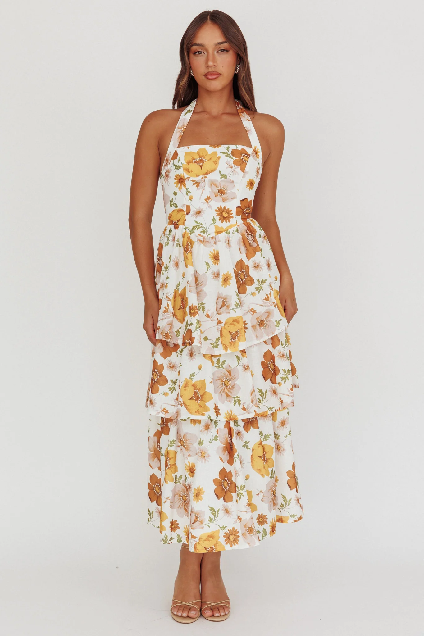 Shaya Tiered Ruffle Maxi Dress Floral Yellow