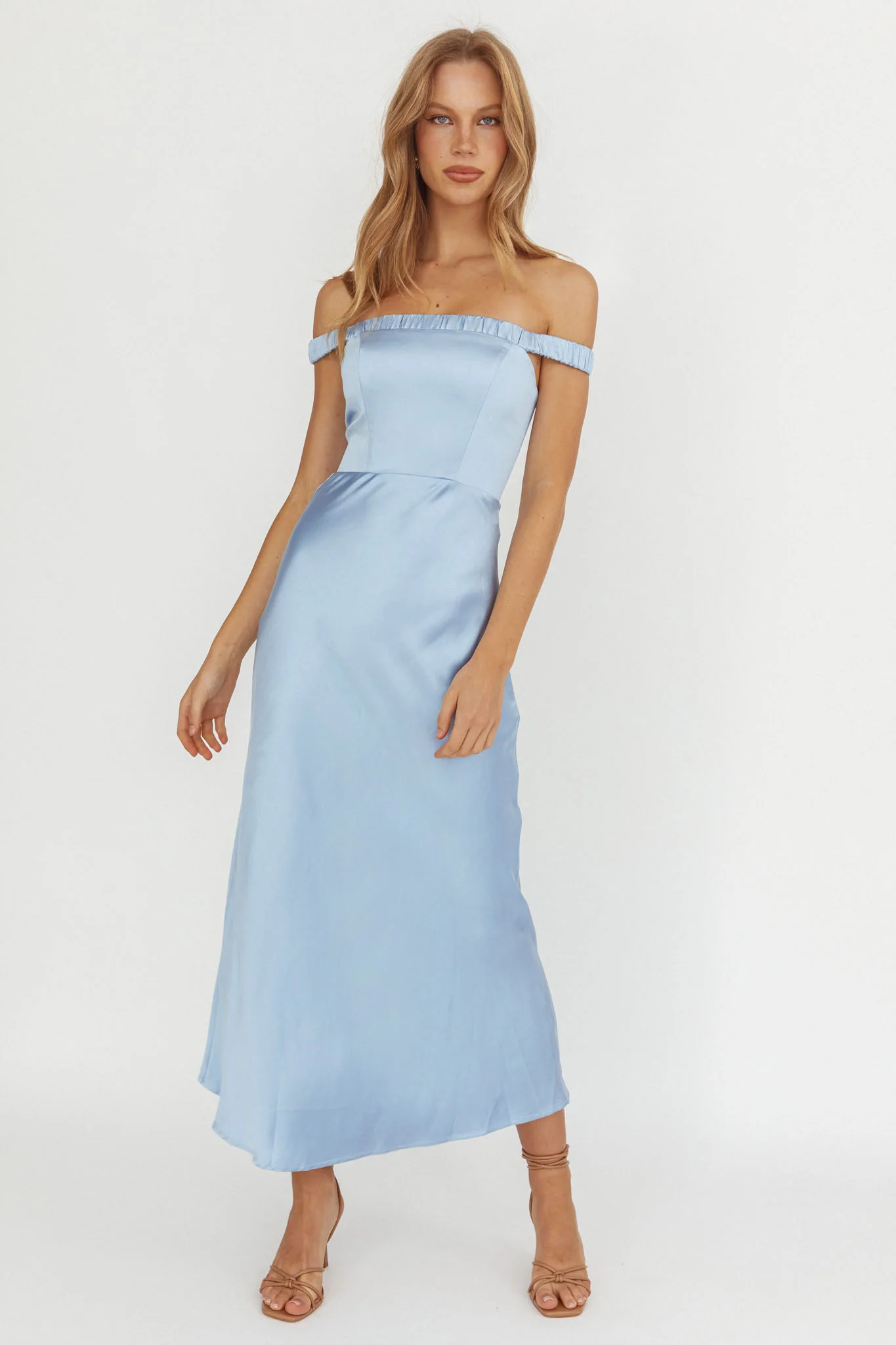 Cari Off-Shoulder Strap Maxi Dress Ice Blue