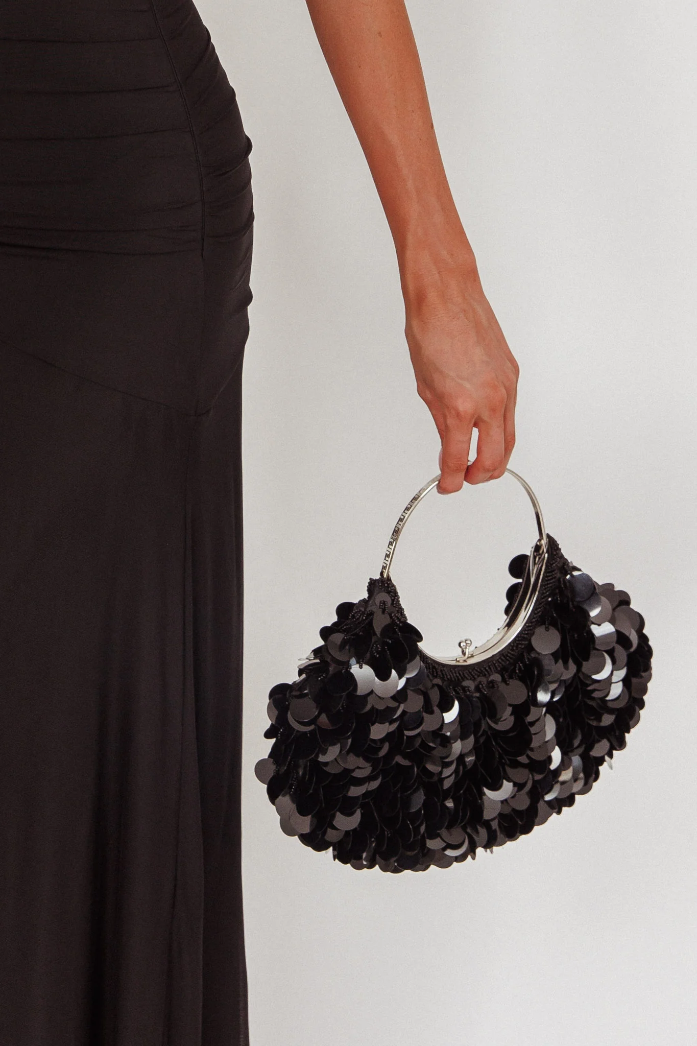 Drama Kisslock Moon Purse Sequin Black