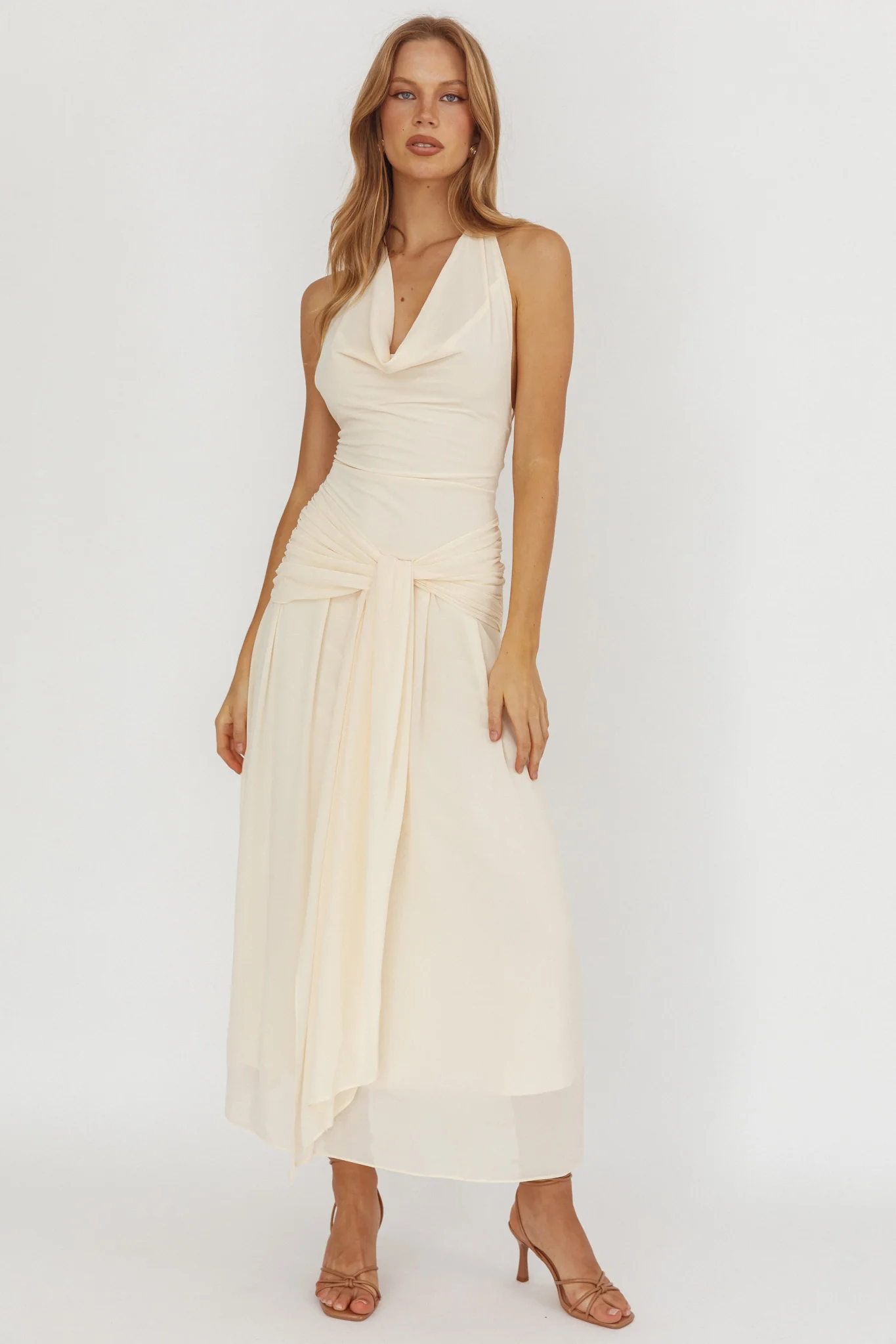 Maretha Cowl Halterneck Maxi Dress Butter