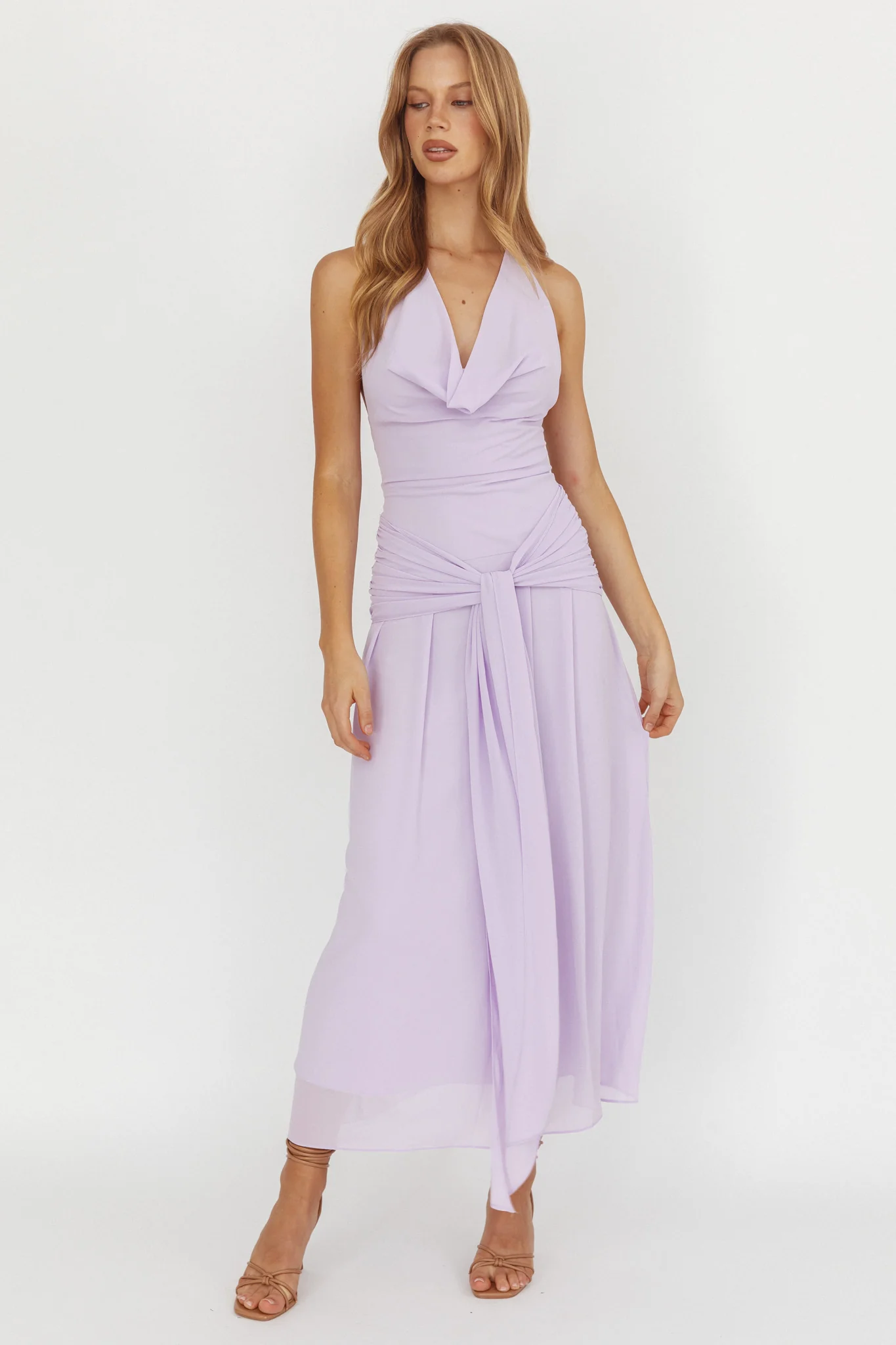 Maretha Cowl Halterneck Maxi Dress Lilac