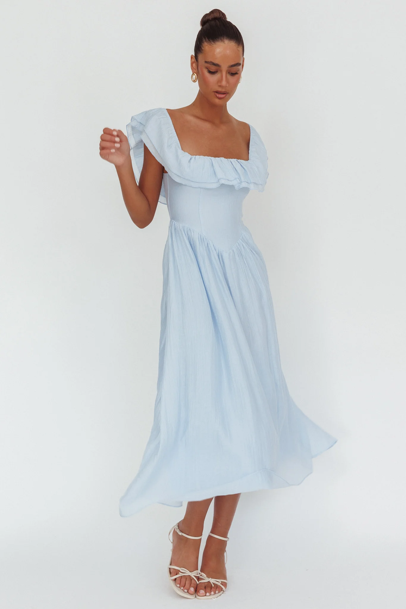 Serinah Basque Waist Off-Shoulder Maxi Dress Blue