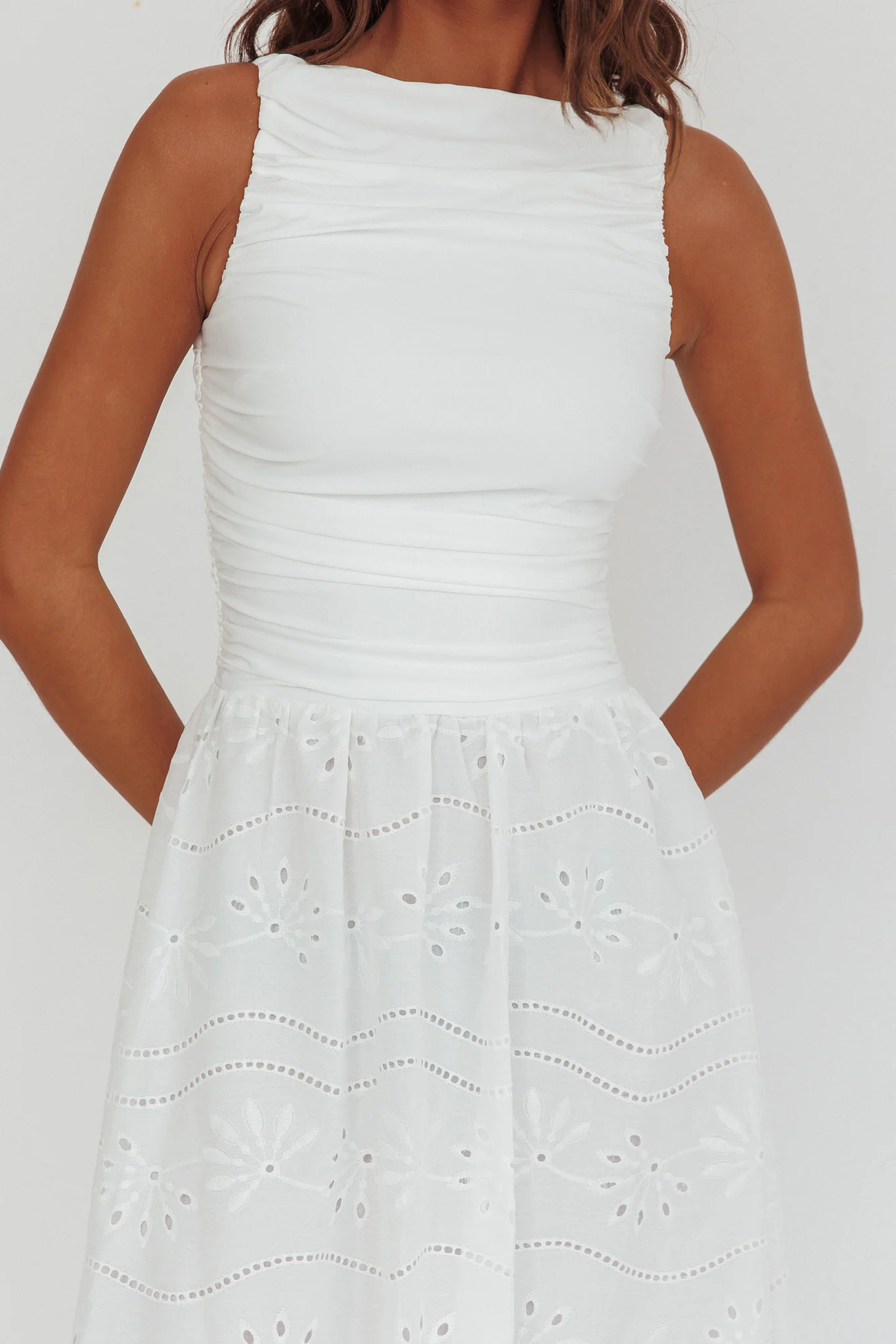 Dalayla Sleeveless Eyelet Maxi Dress White