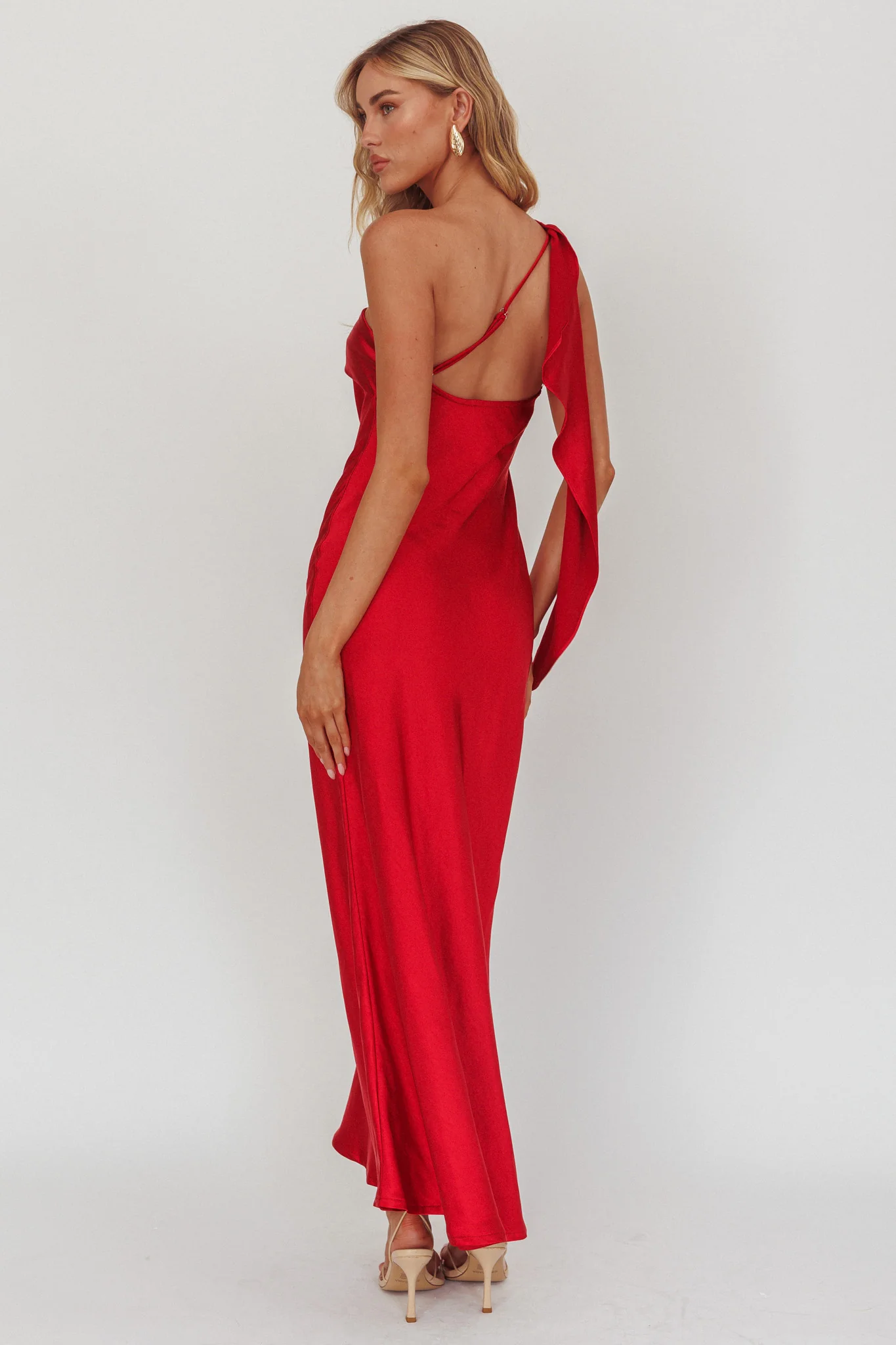 Carmel One-Shoulder Sash Maxi Dress Cherry