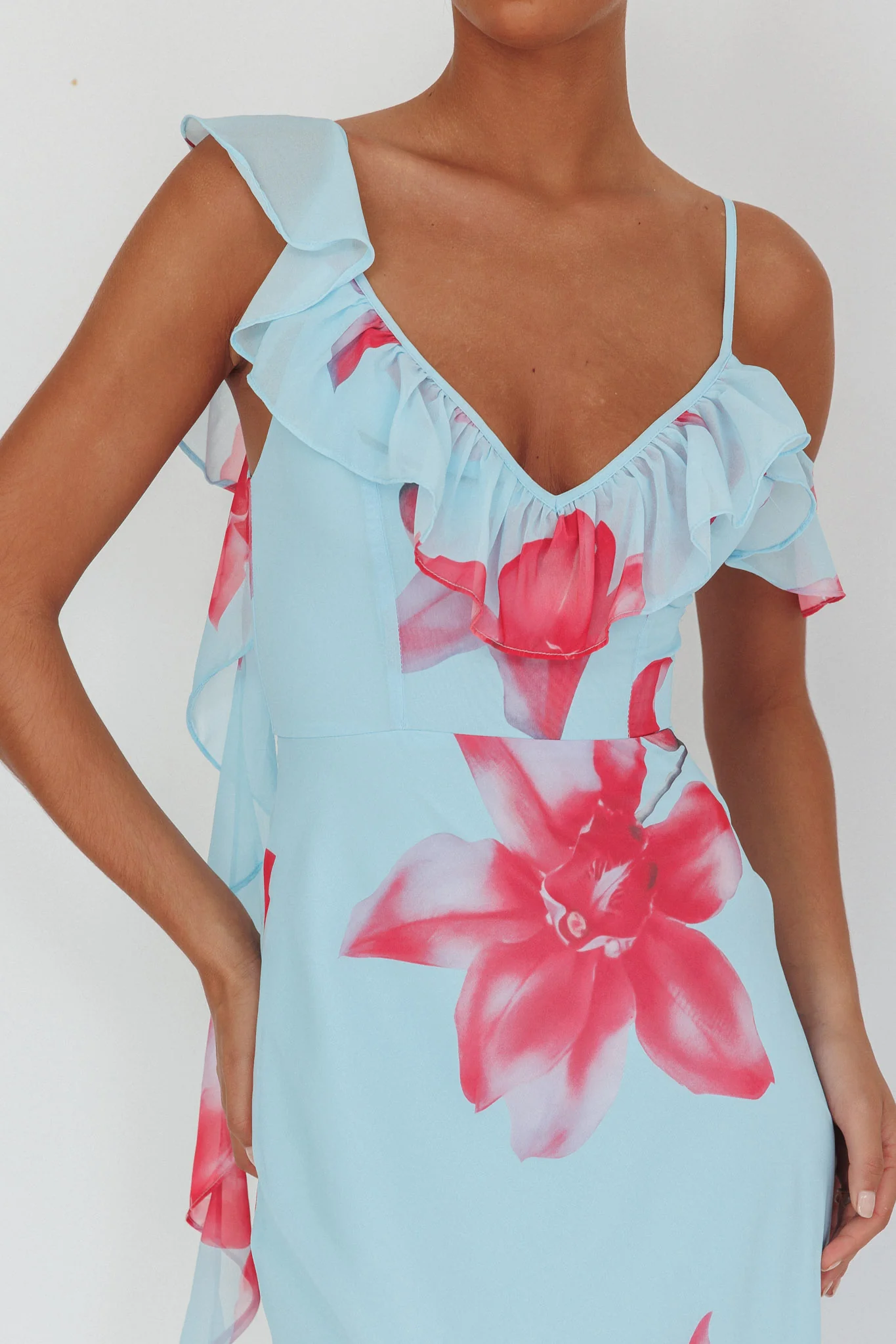 Sun Lover Ruffle Trim Maxi Dress Lily Blue