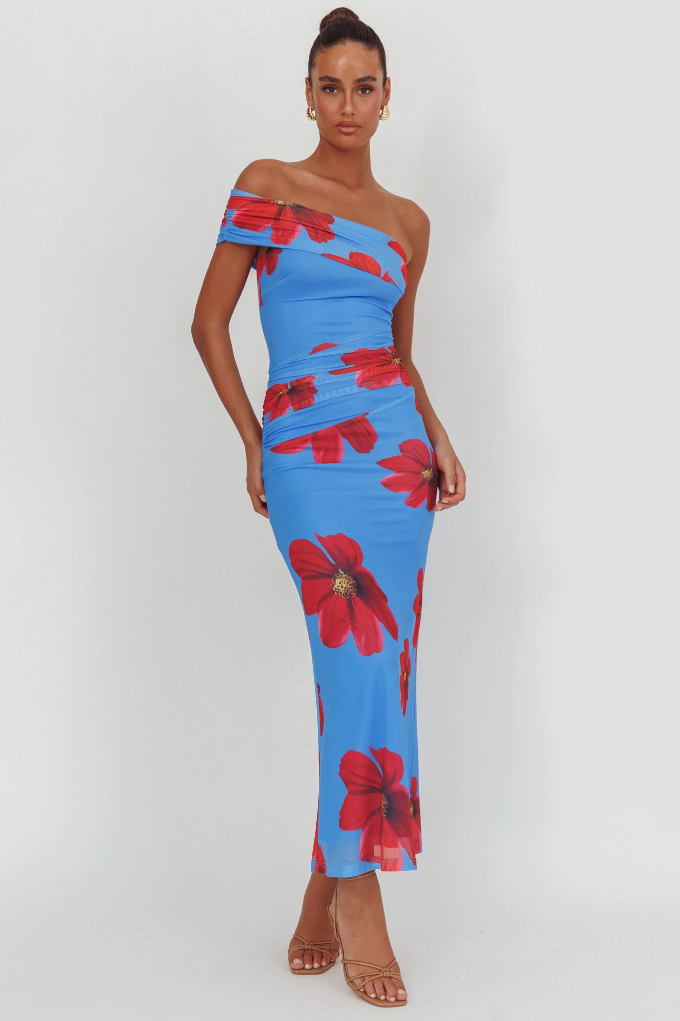 Gala One-Shoulder Maxi Dress Floral Blue