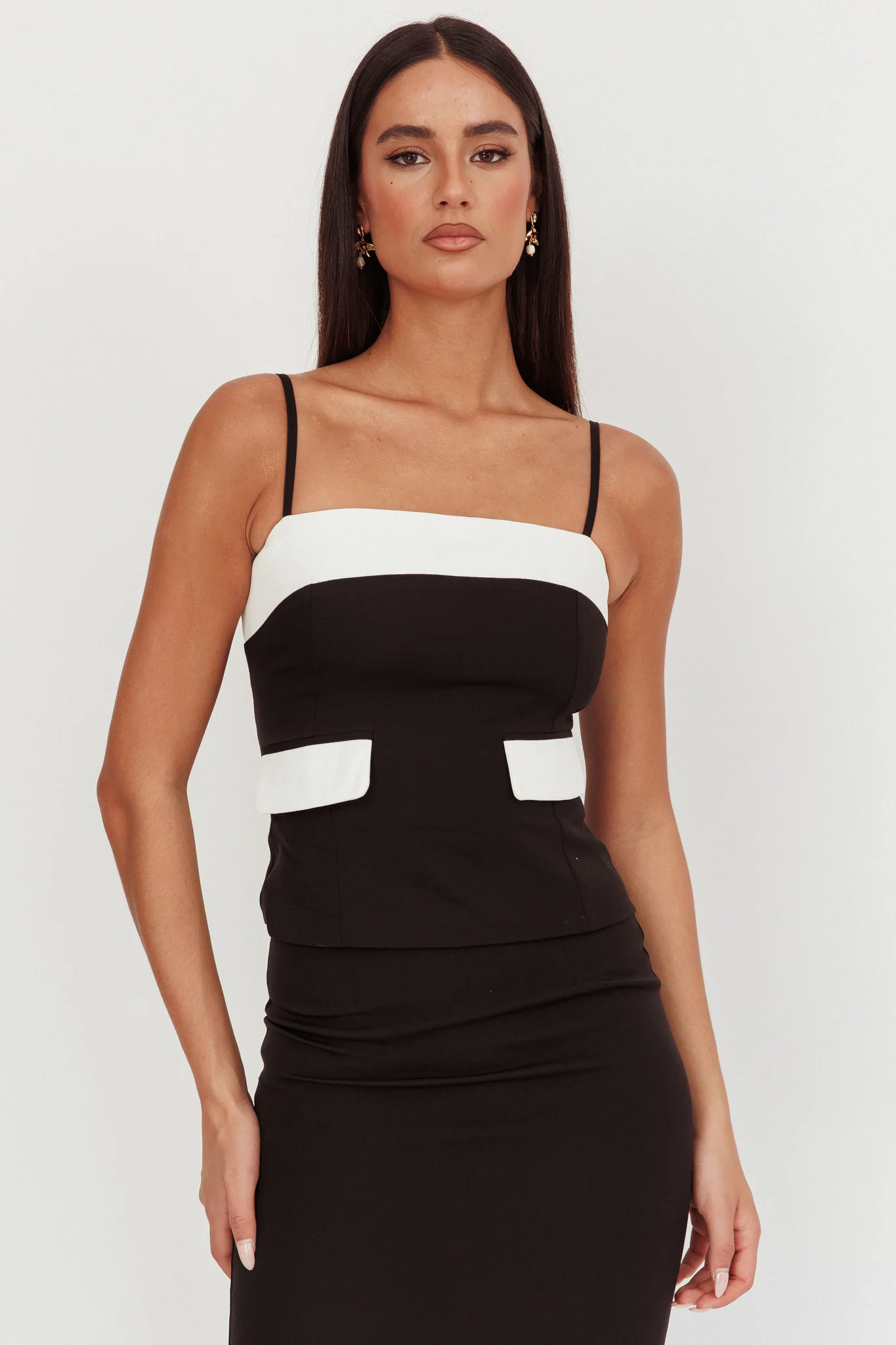 Switched On Faux Pocket Cami Top Black