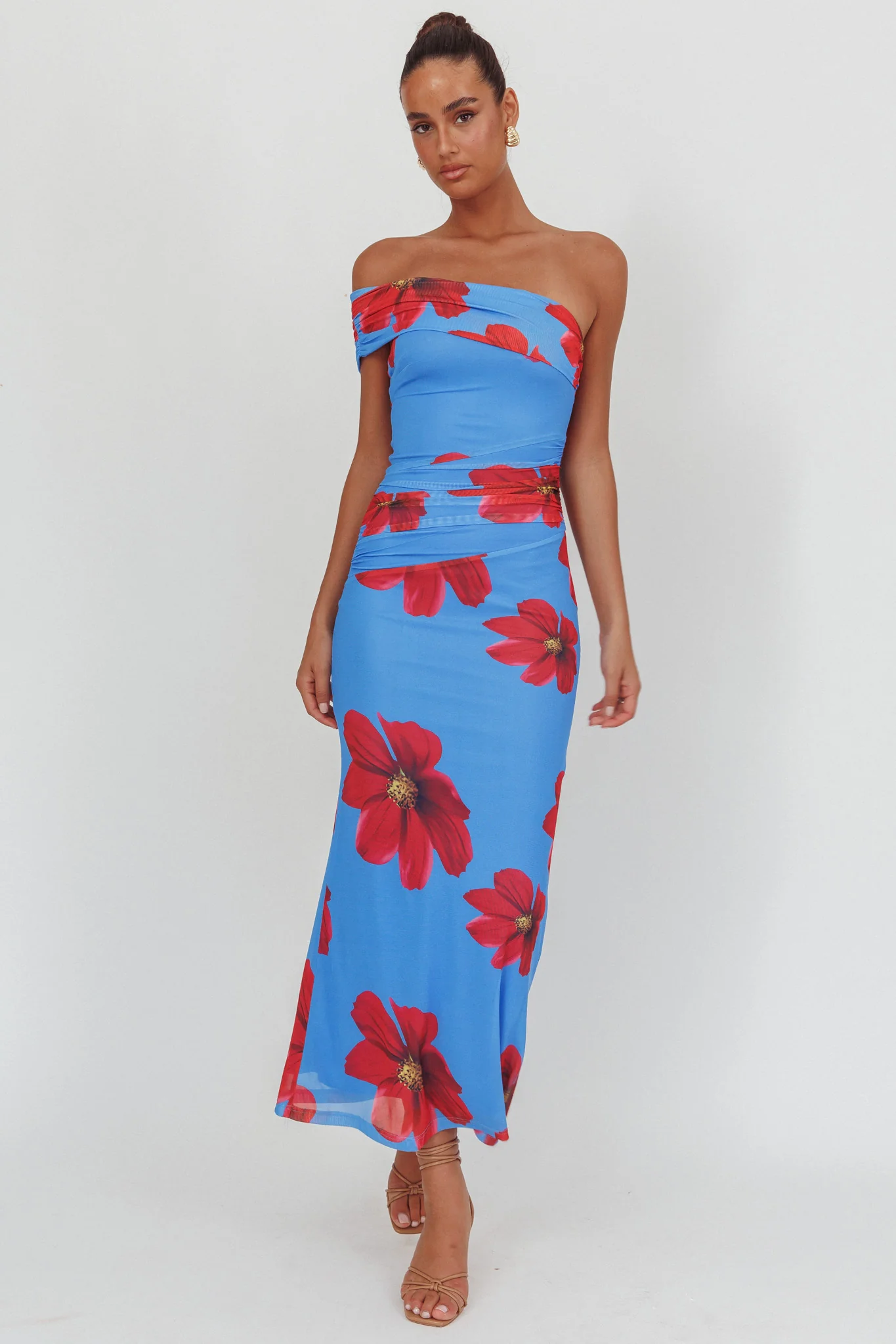 Gala One-Shoulder Maxi Dress Floral Blue