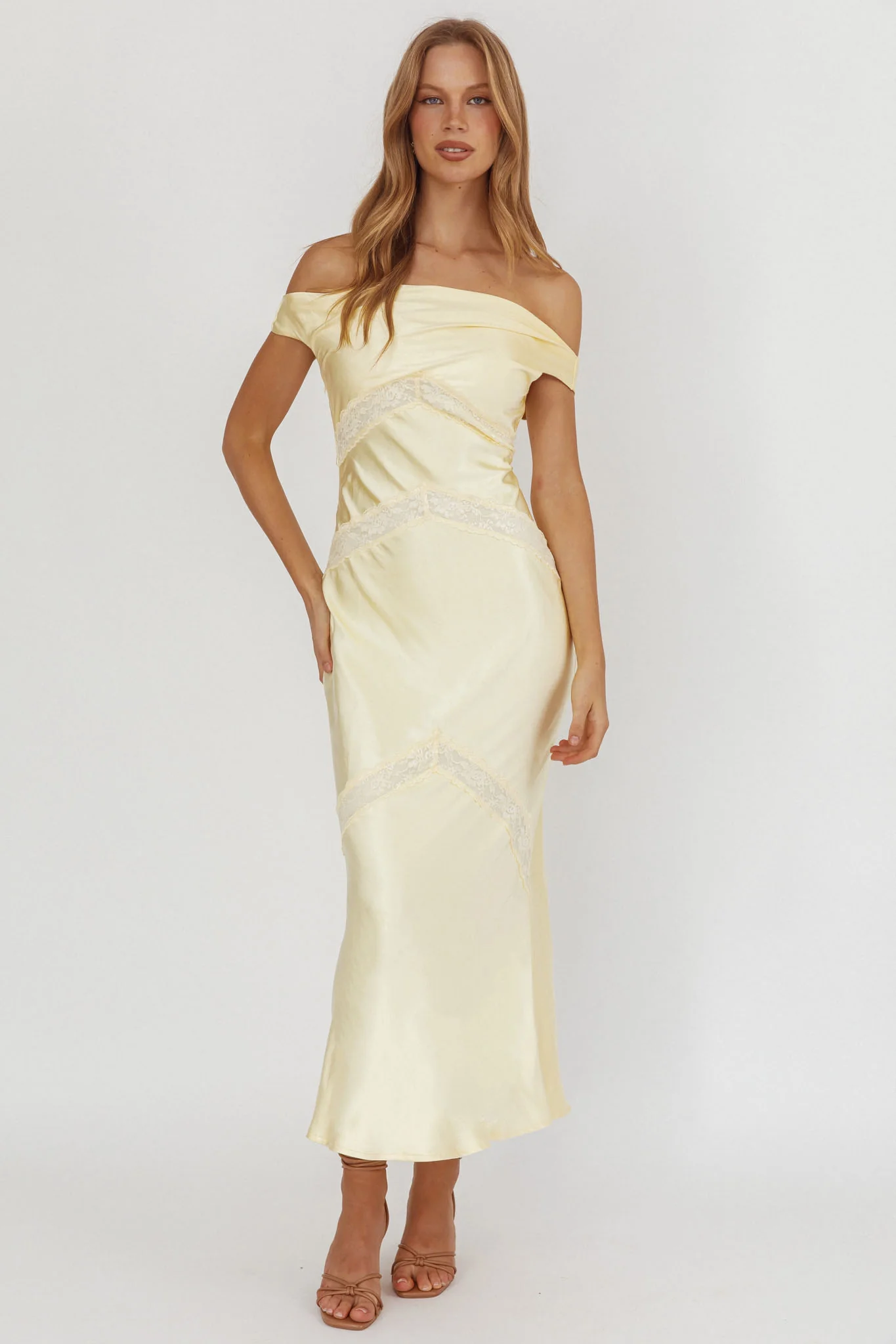 Revelation Off-Shoulder Lace Trim Maxi Dress Butter