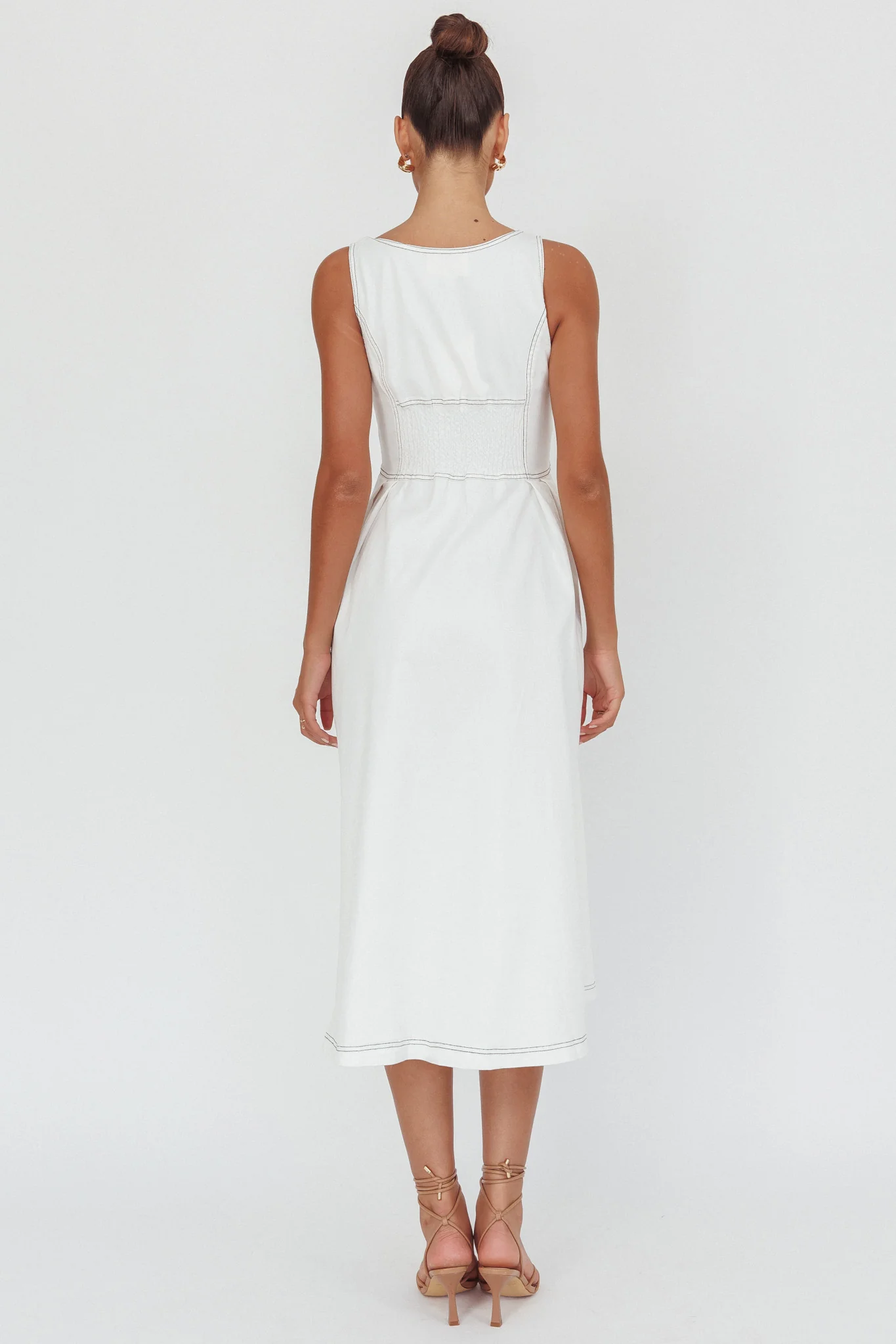 Leeli Zipper Front Midi Dress White