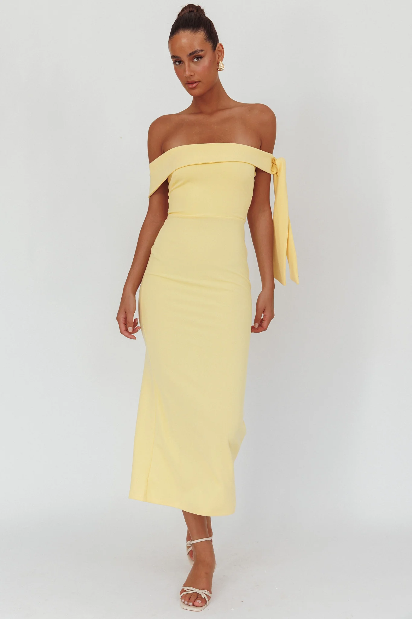 Aurora Sky Off-Shoulder Tie Maxi Dress Lemon