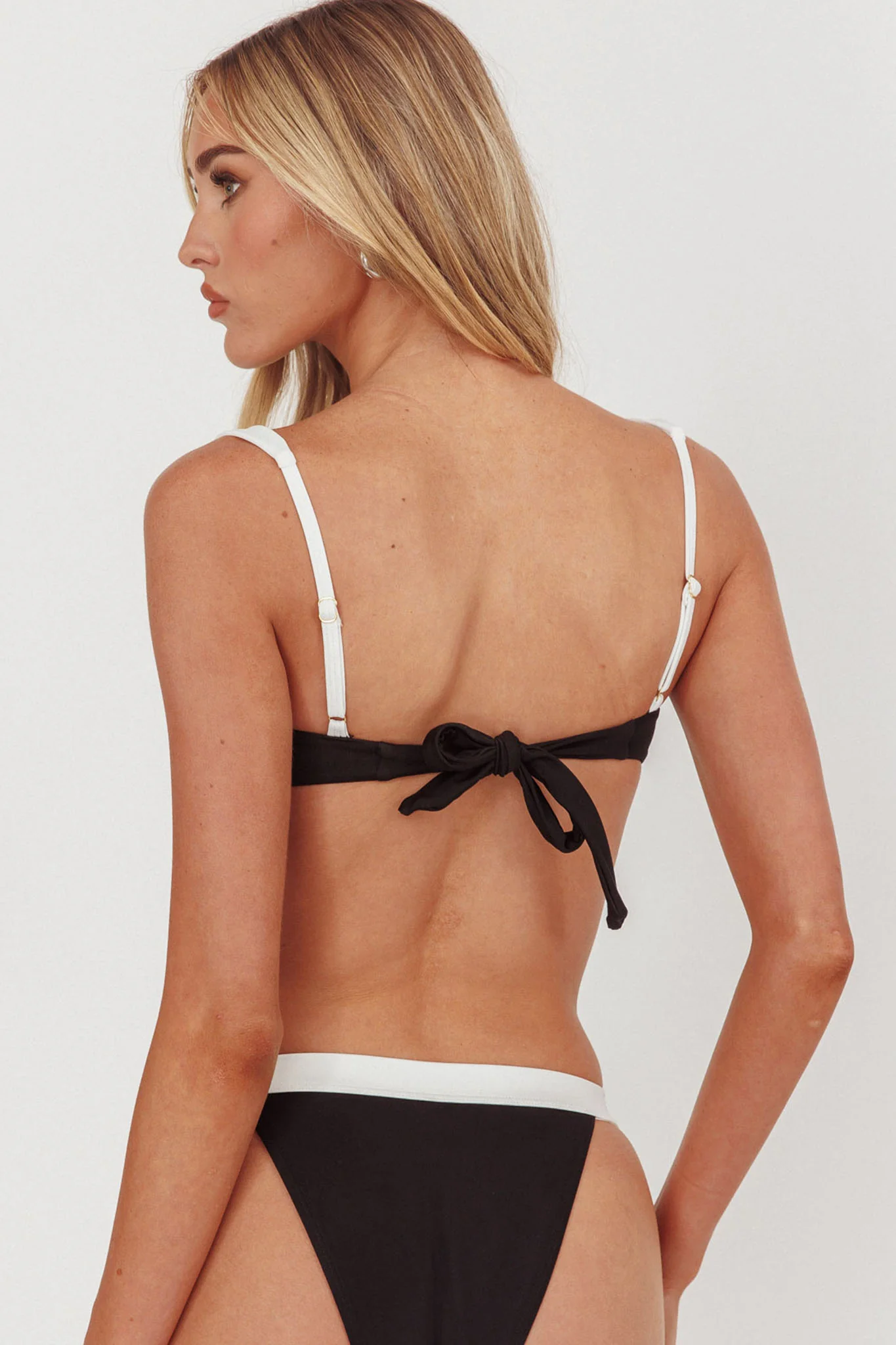 Saskia Underwire Tied Back Bikini Top Black/Off White