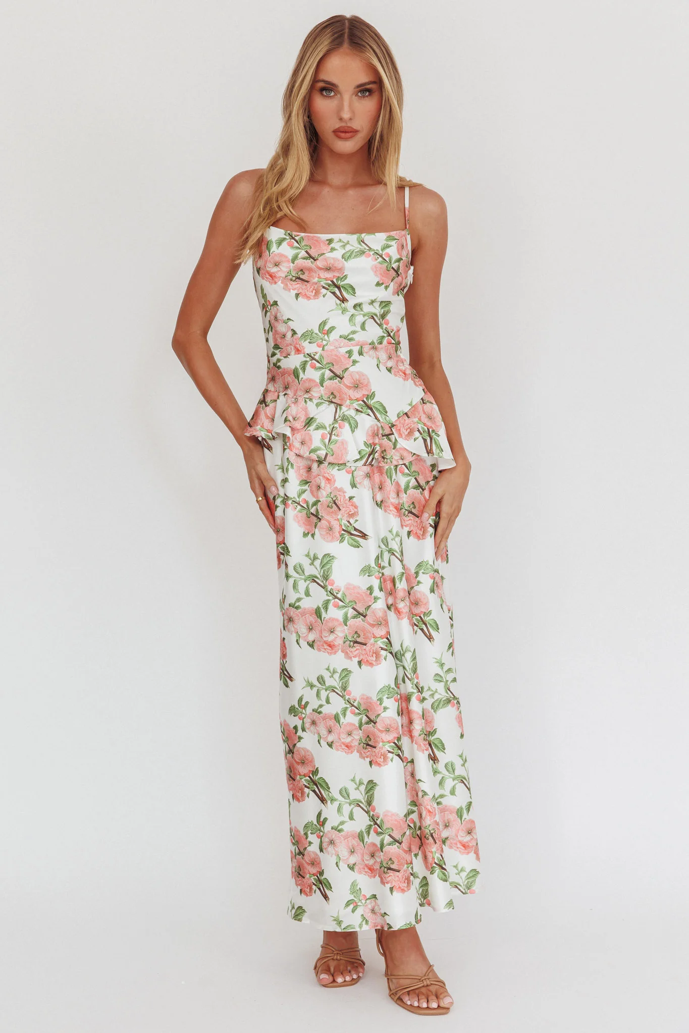 Jerica Ruffle Waist Maxi Dress Floral Blush