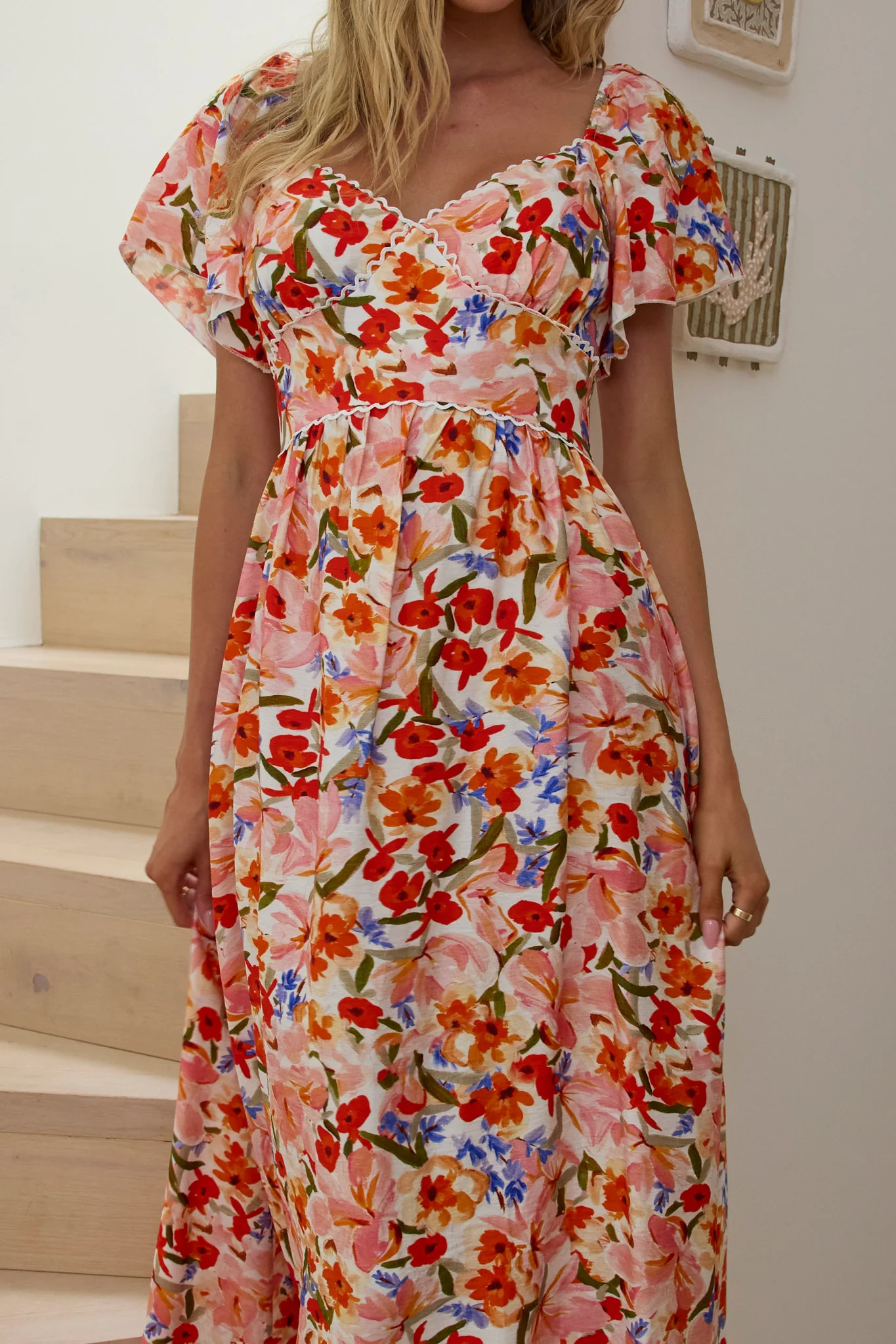 Carynna Flutter Sleeve Maxi Dress Floral Red