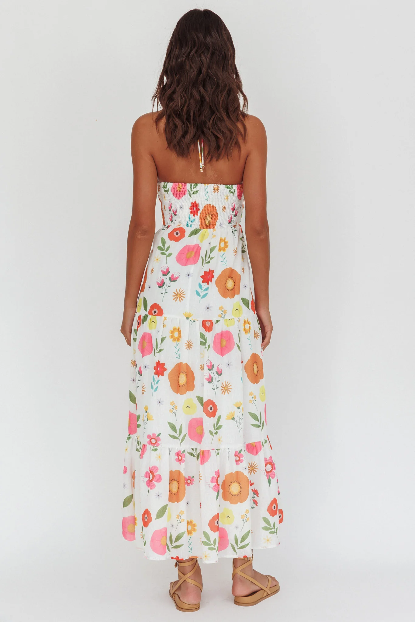 Asiah Gathered Bust Halterneck Maxi Dress Floral White