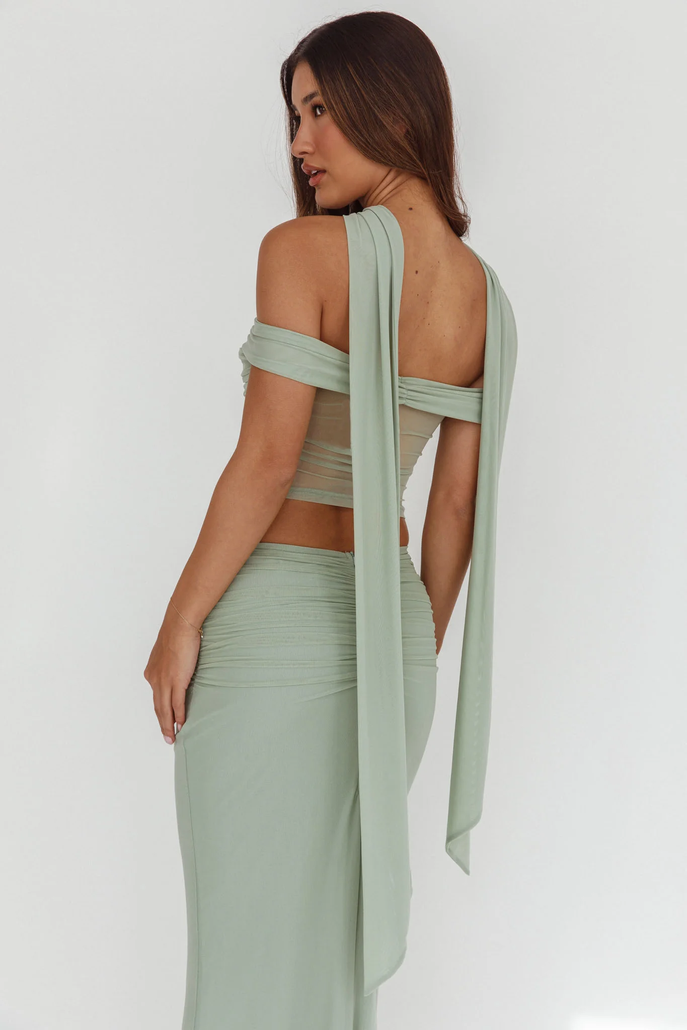 All The Lights Off-Shoulder Crop Top Sage