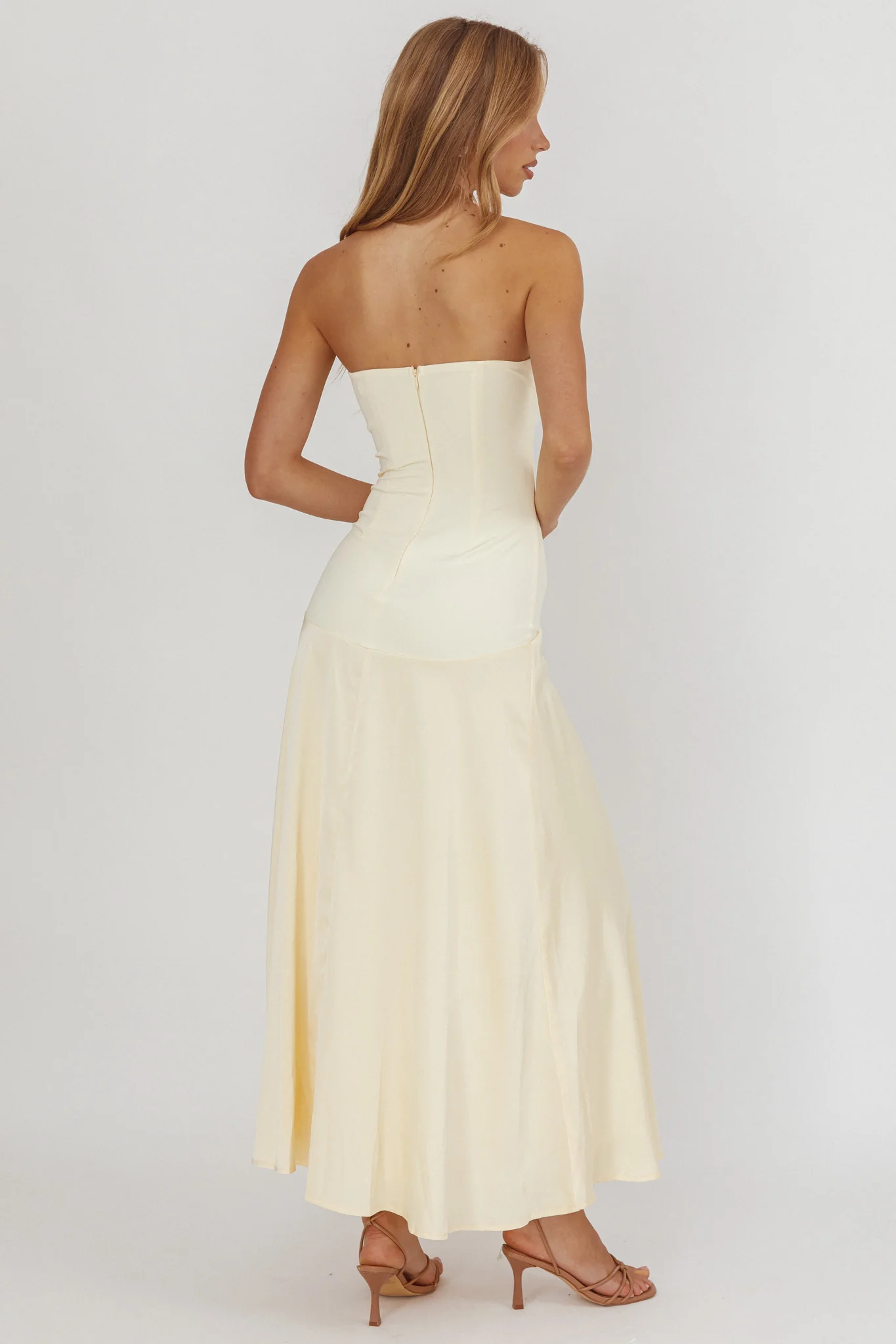 Star Avenue Strapless Drop Waist Maxi Dress Butter