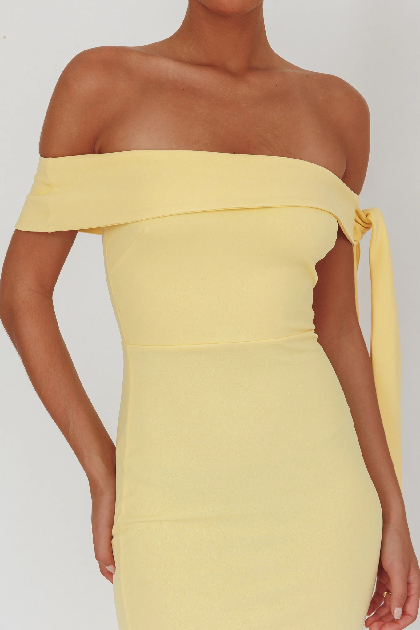 Aurora Sky Off-Shoulder Tie Maxi Dress Lemon