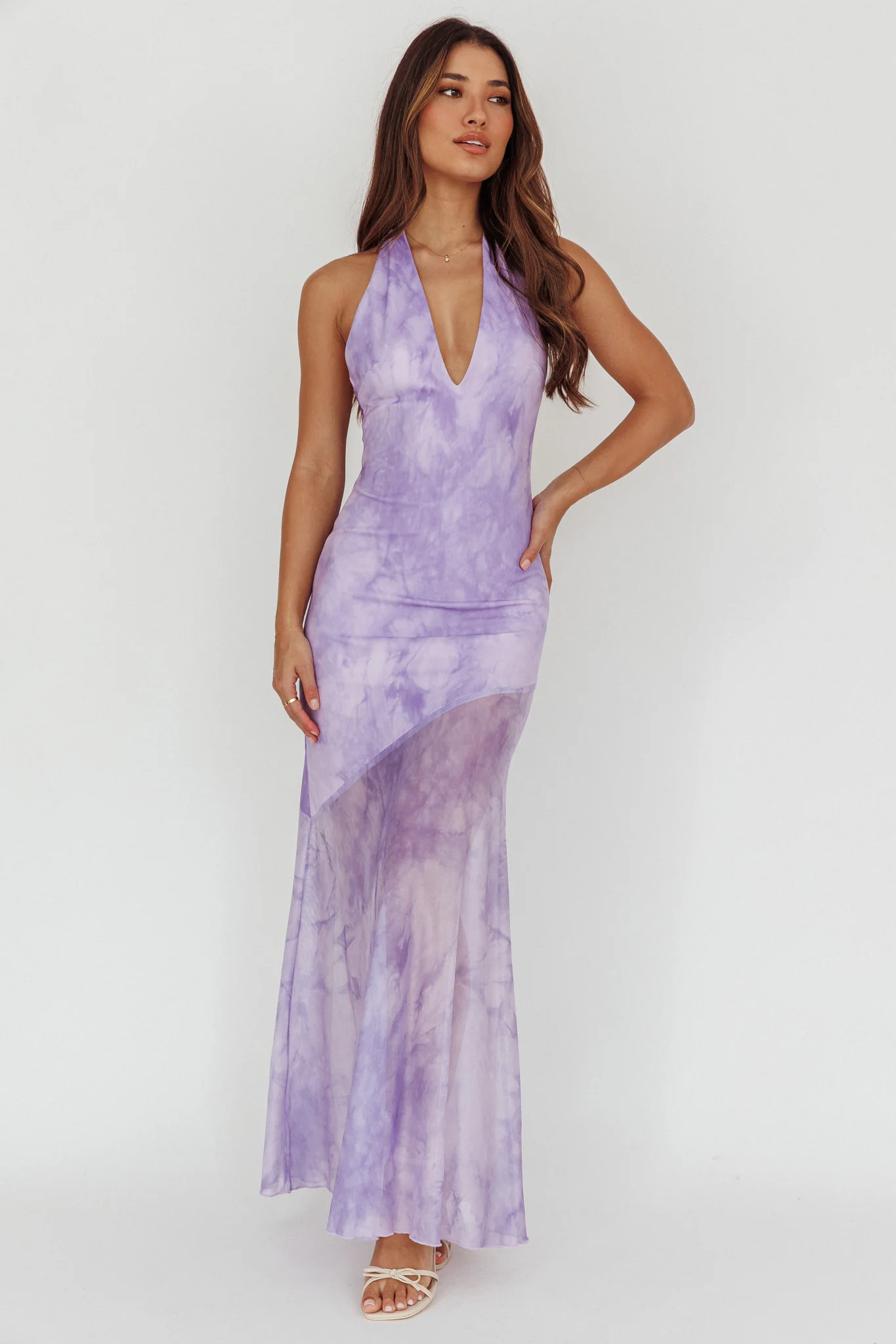 Locket Halterneck Maxi Dress Marbled Lilac