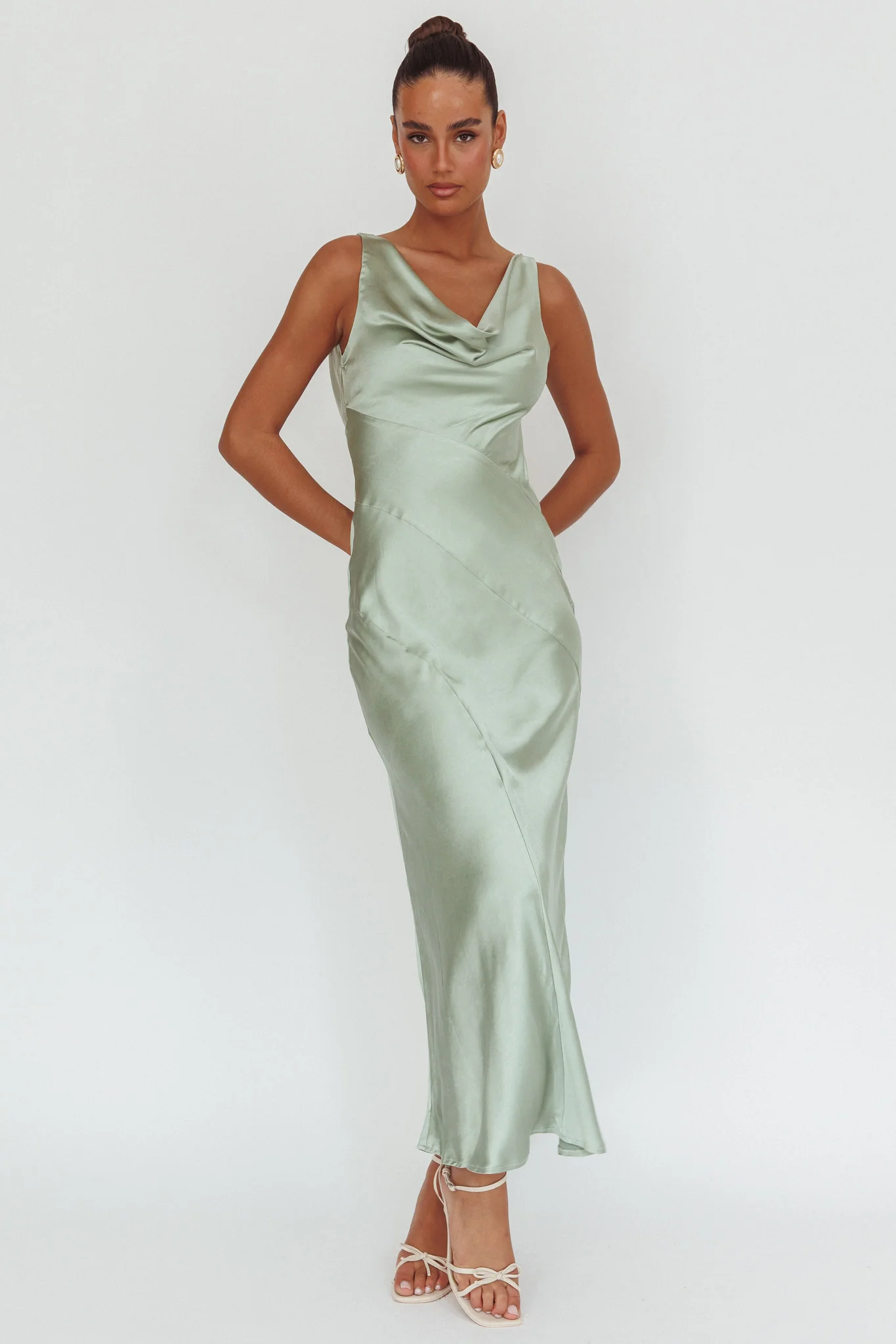 Good Intentions Cowl Neck Open Back Maxi Dress Sage