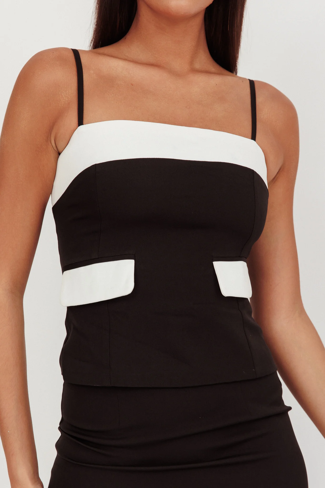 Switched On Faux Pocket Cami Top Black