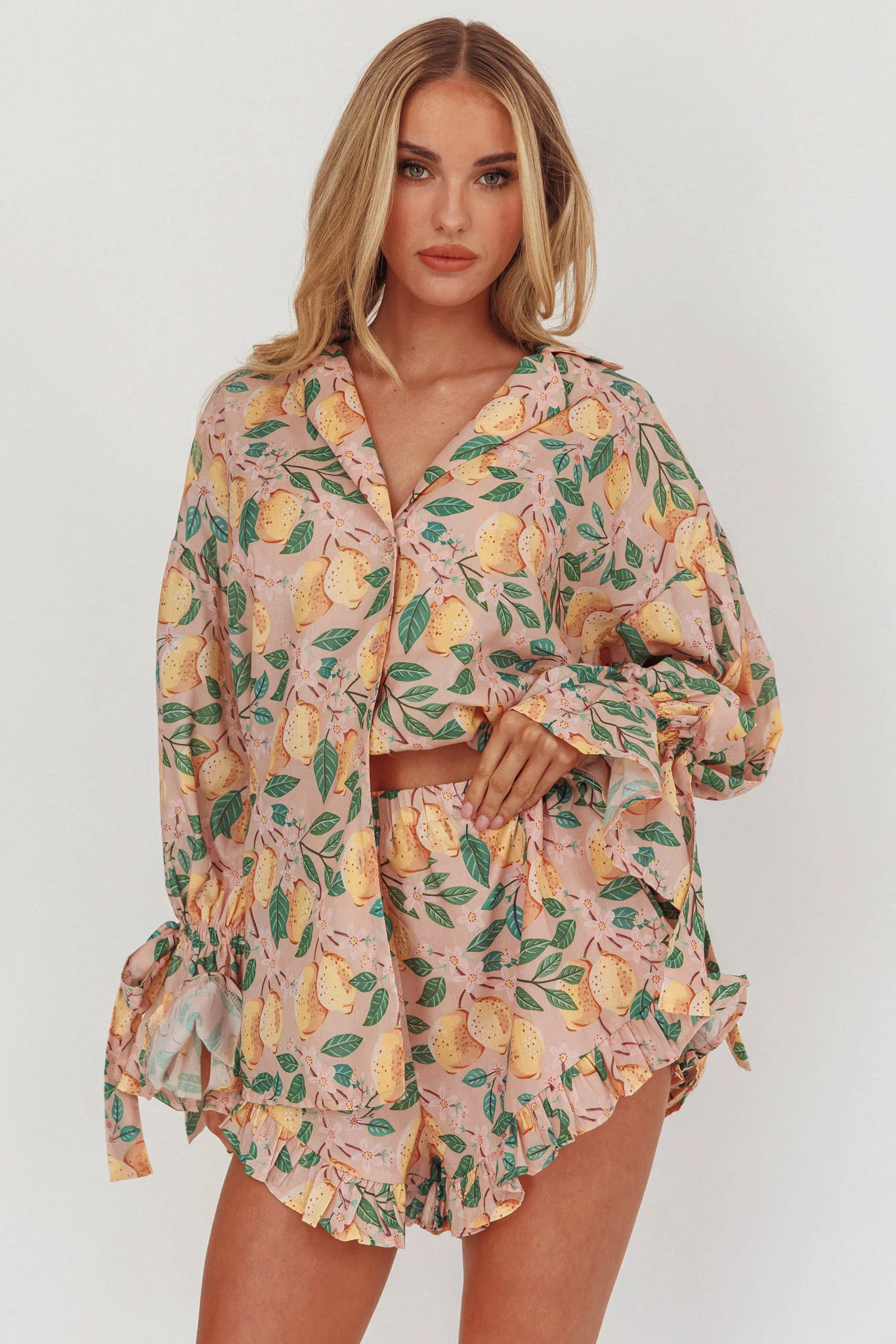 Telling Secrets Tied Cuff Top Lemon