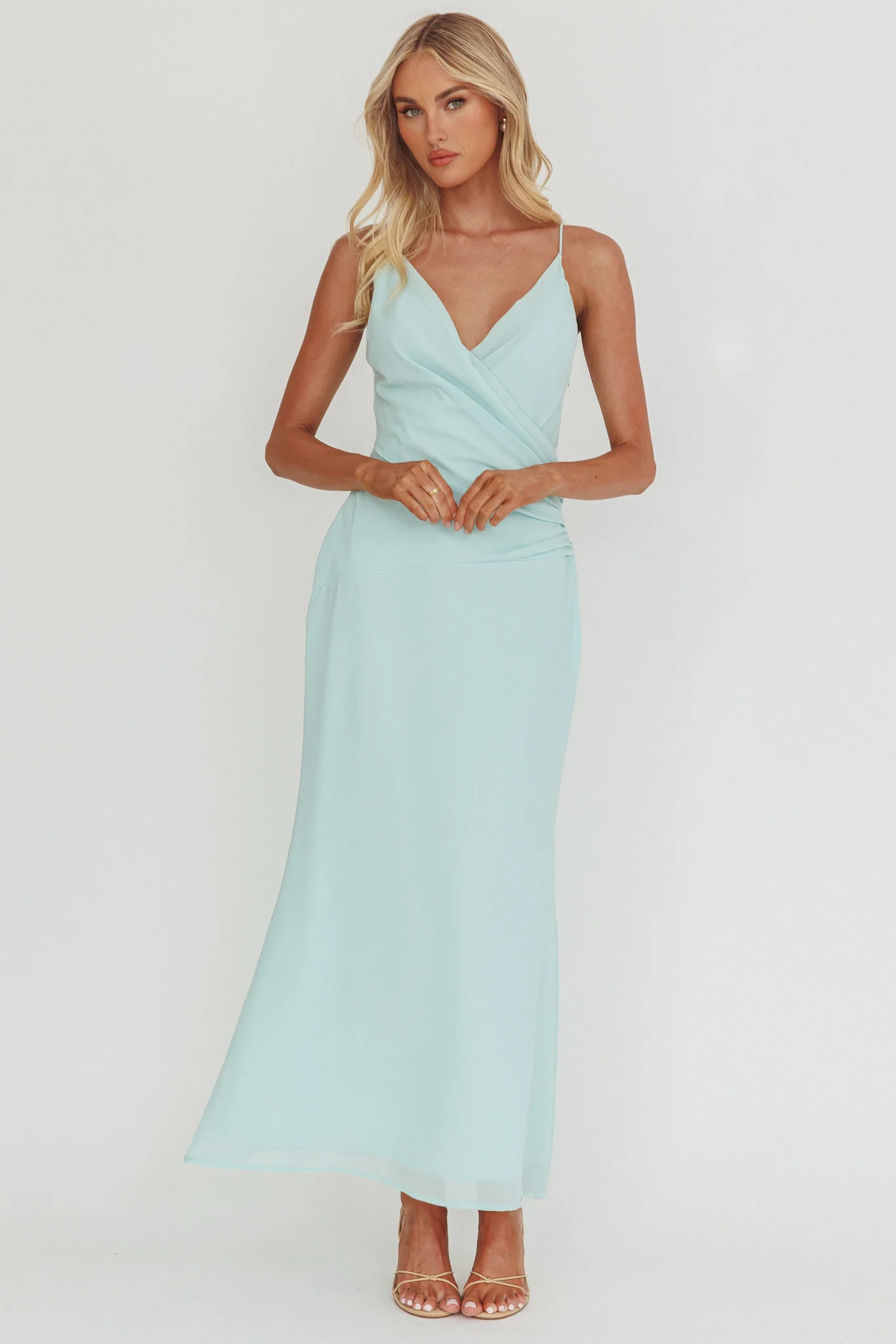 Lexxi Crossover Gathered Waist Maxi Dress Tiffany Blue