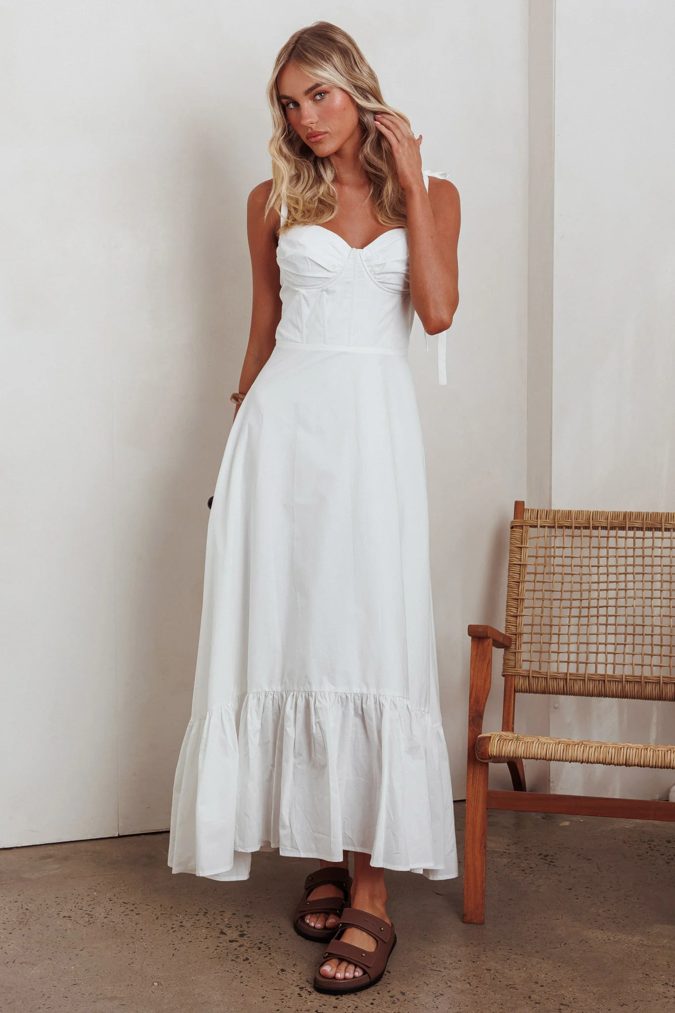 Anntonia Tied Shoulder Maxi Dress White