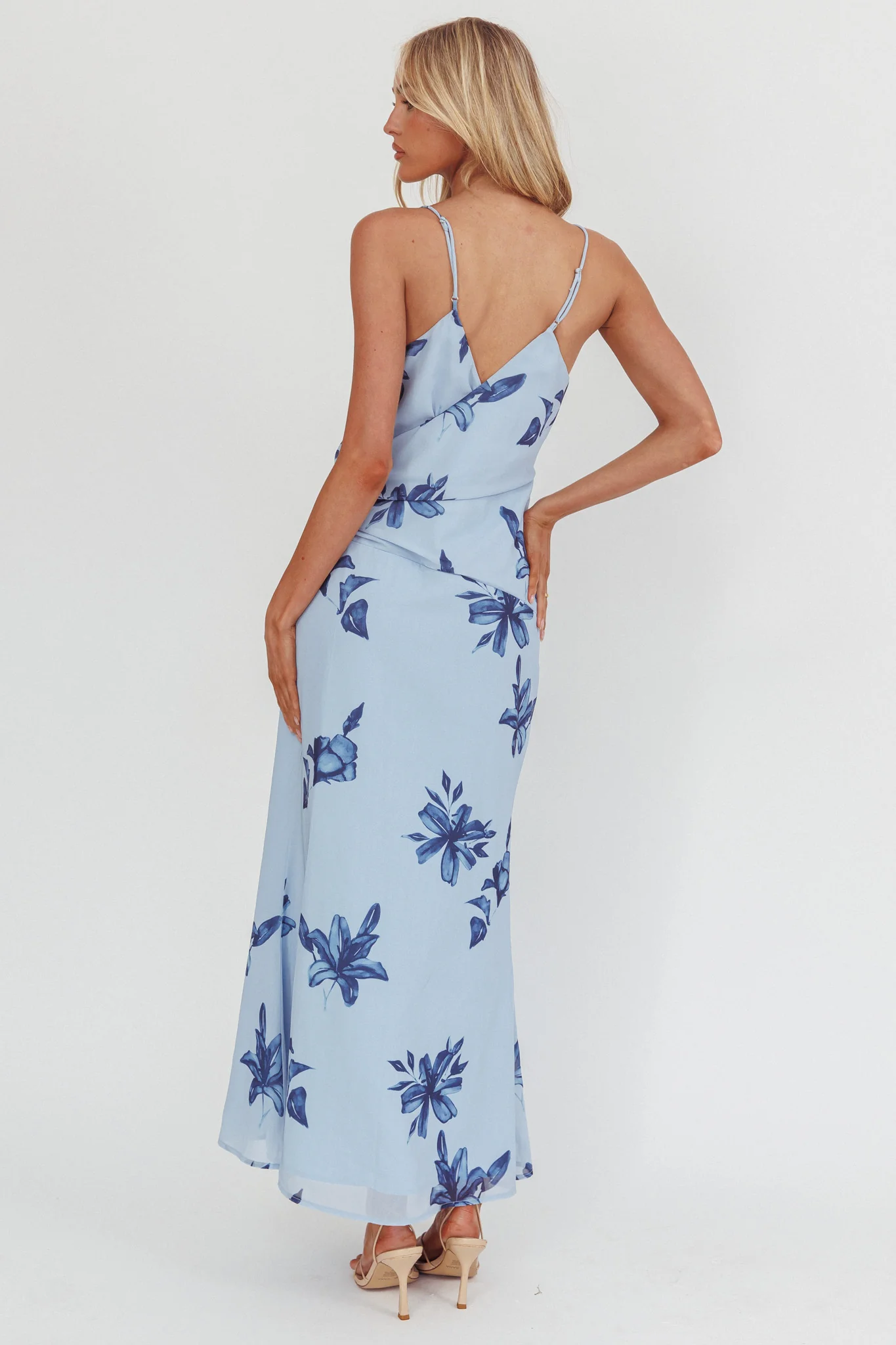Lexxi Crossover Gathered Waist Maxi Dress Floral Blue