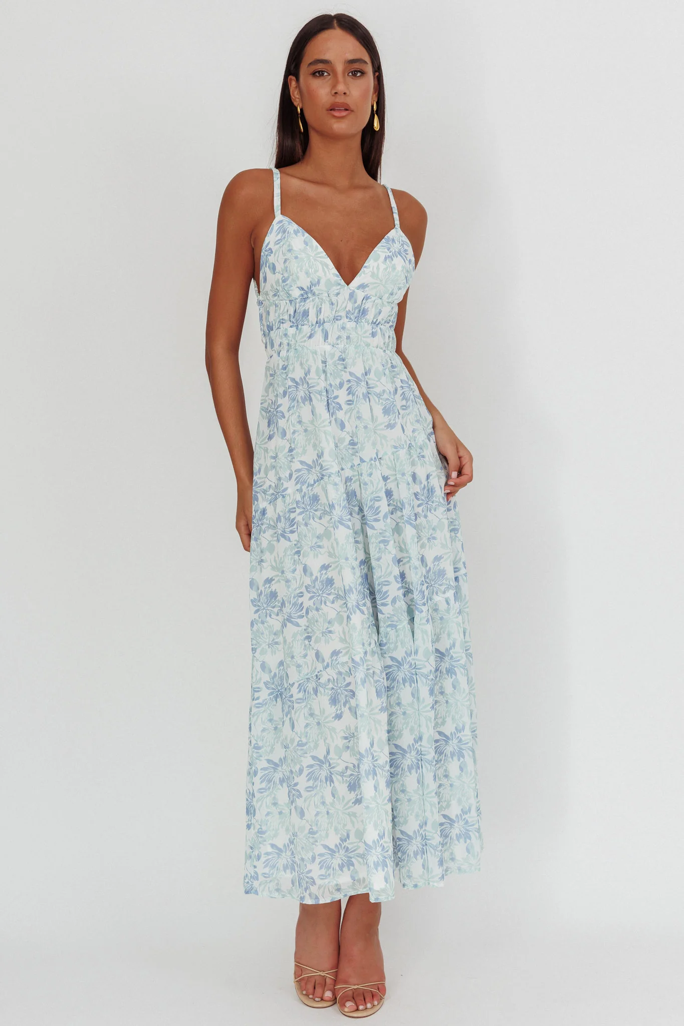 South Pacific Strappy Back Maxi Dress Floral Blue