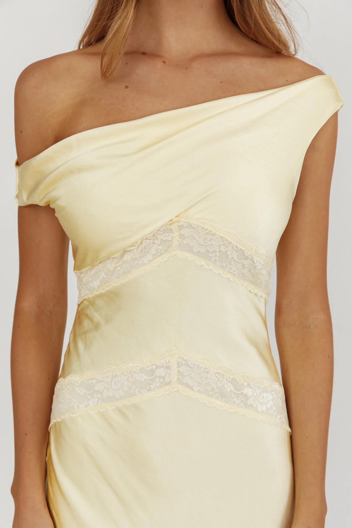 Revelation Off-Shoulder Lace Trim Maxi Dress Butter