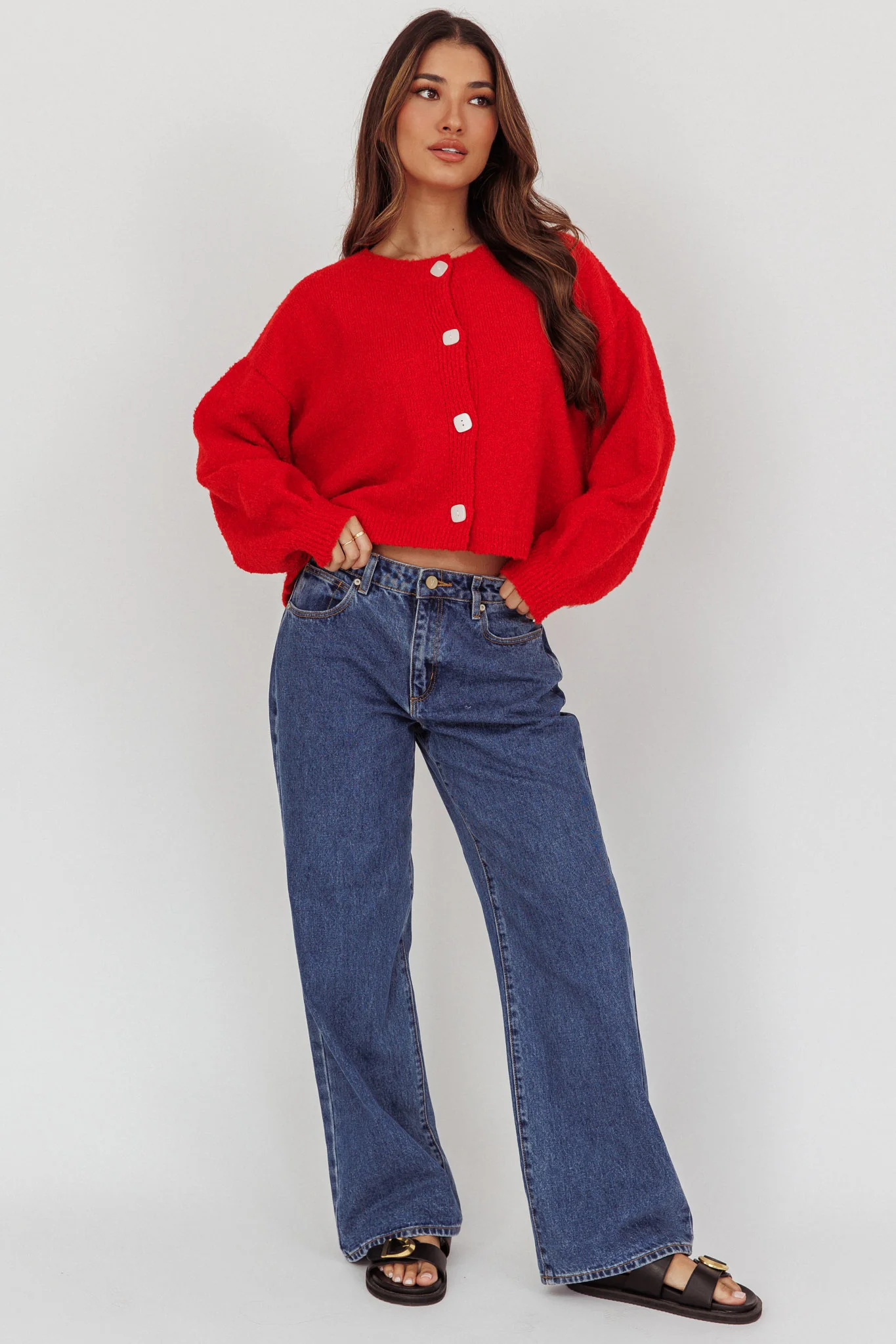Taking Notes Button Front Cardigan Red
