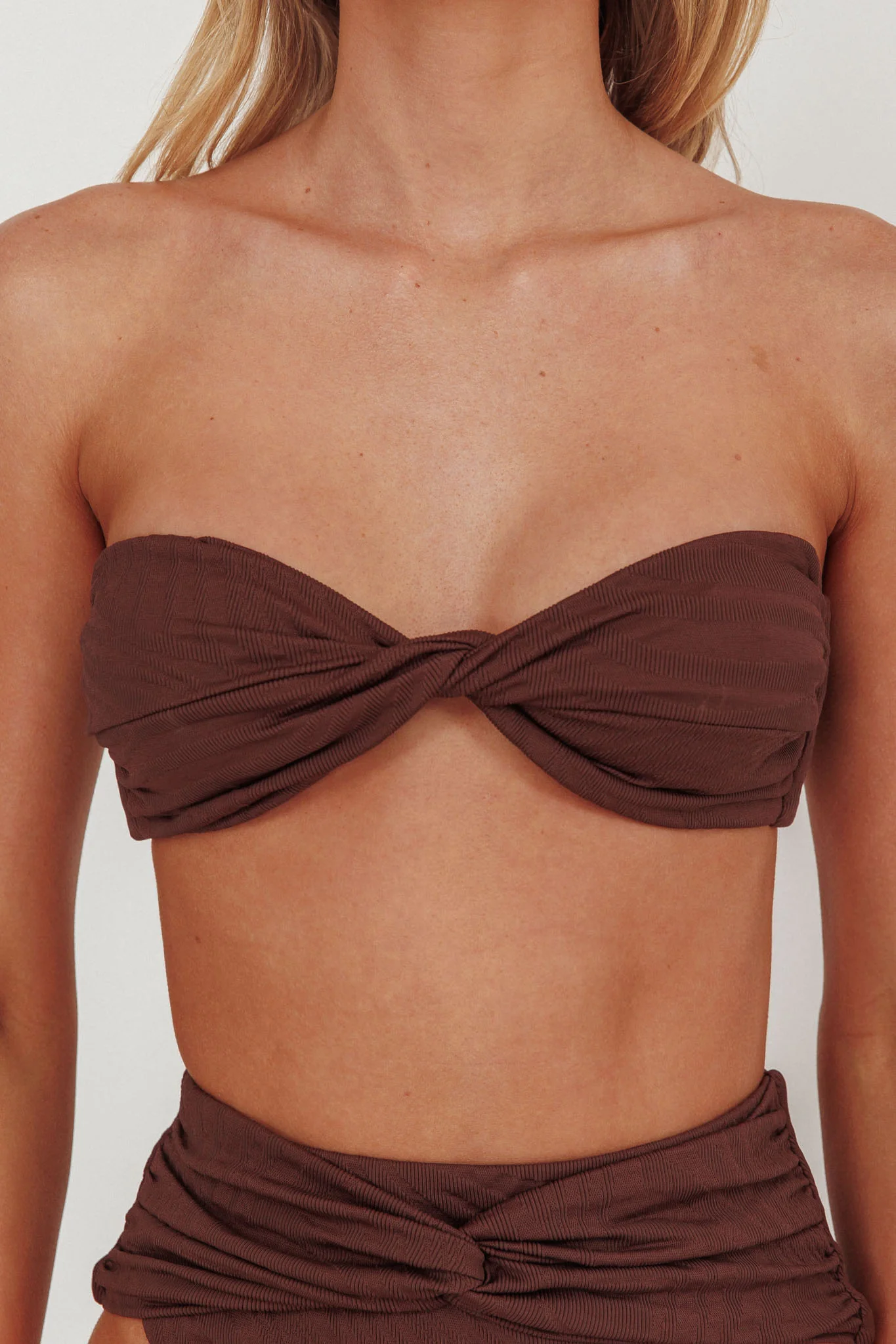 Monique Twist Bandeau Bikini Top Chocolate Texture