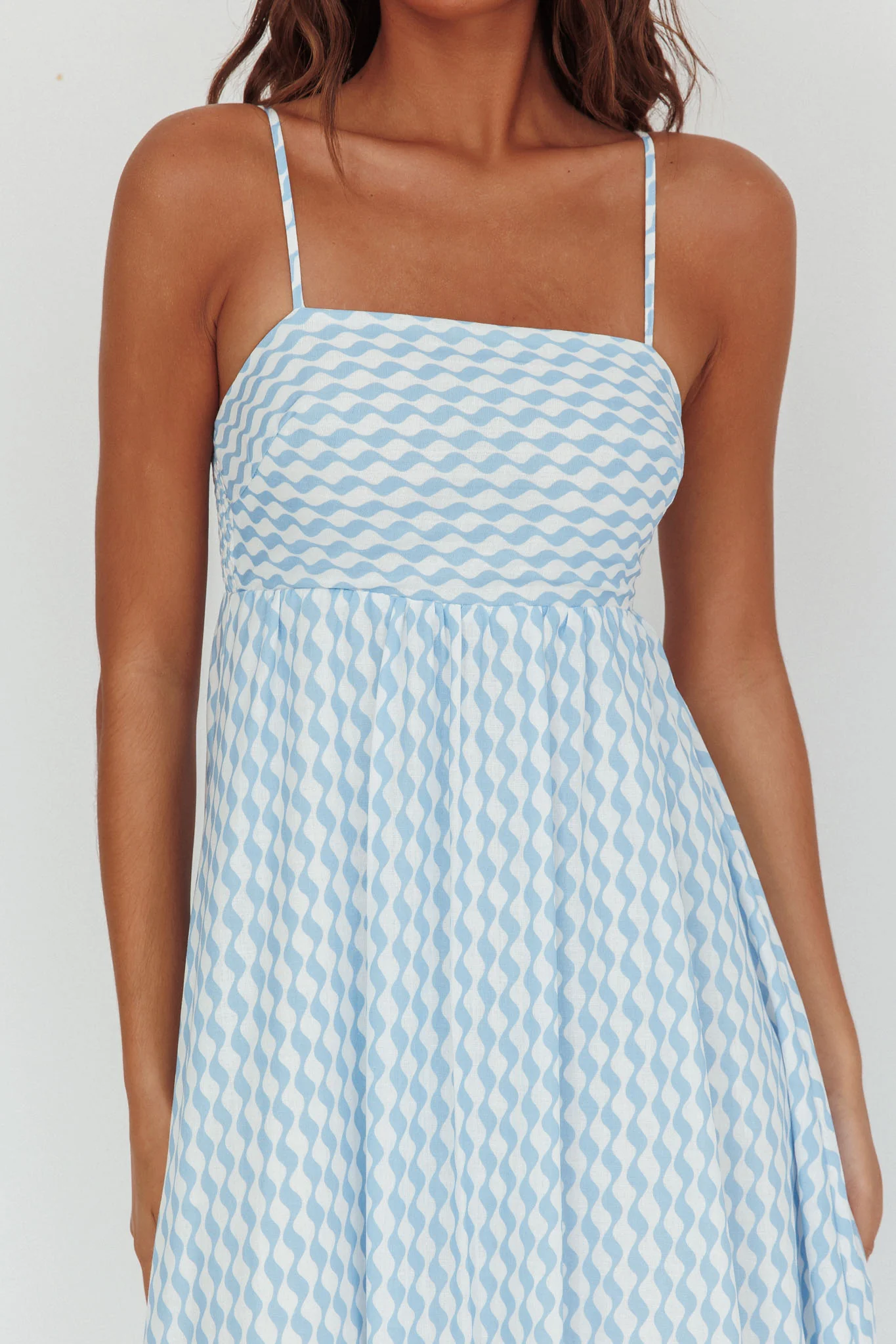 Shirley Square Neckline Maxi Dress Print Light Blue