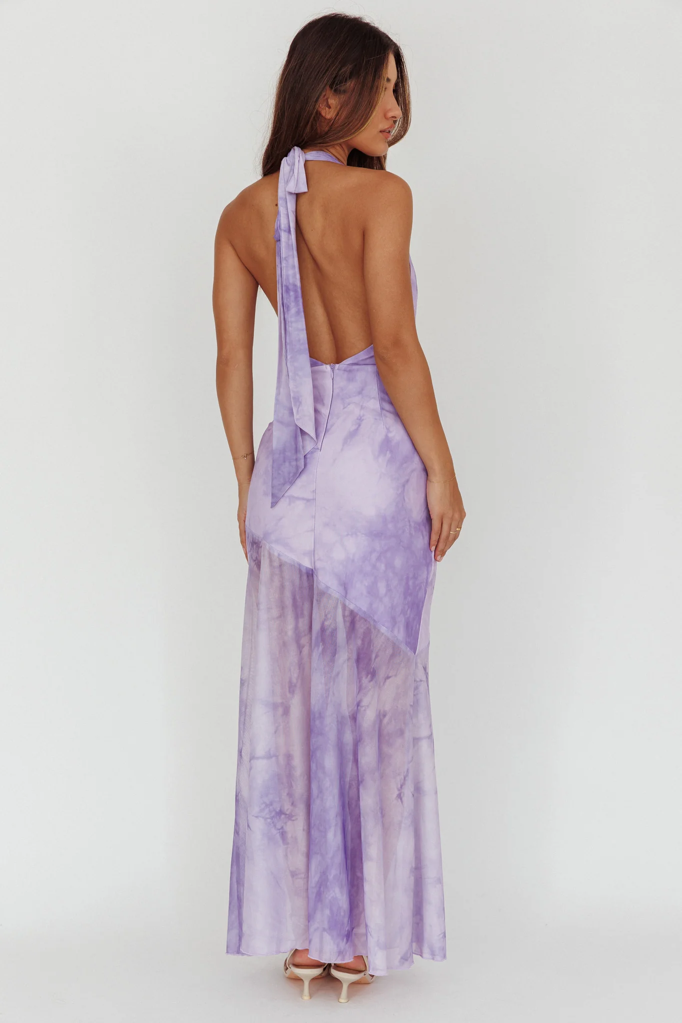 Locket Halterneck Maxi Dress Marbled Lilac