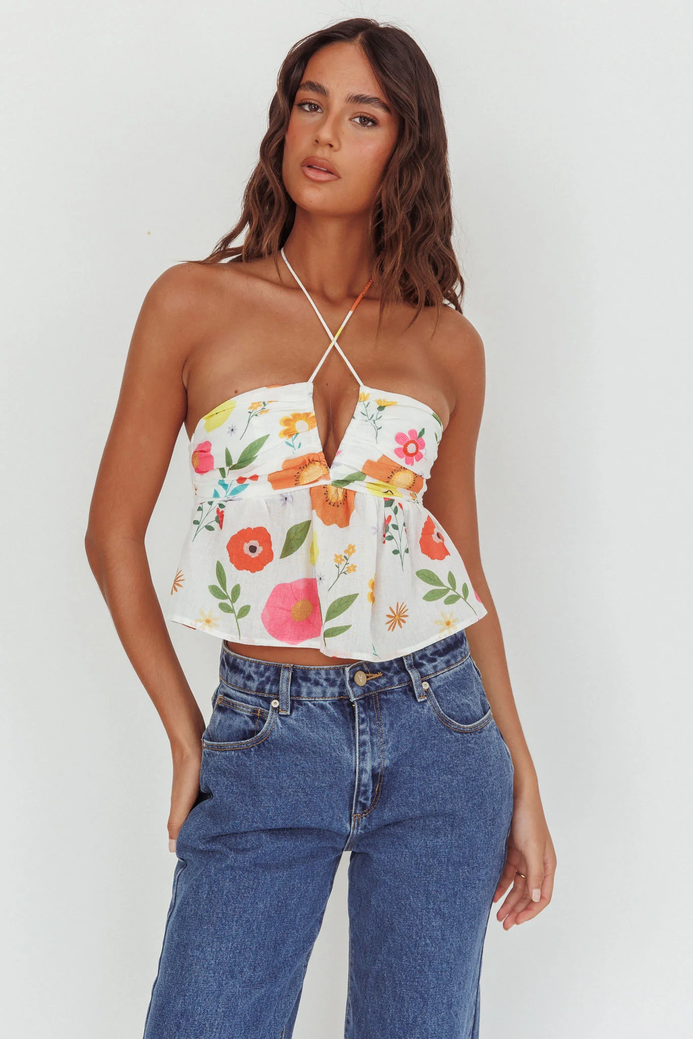 Asiah Halter Neck Top Floral White