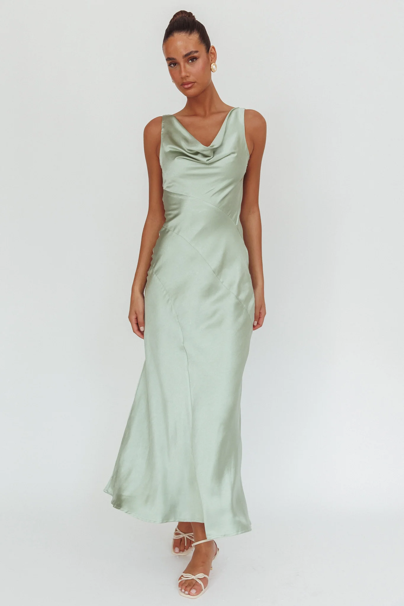 Good Intentions Cowl Neck Open Back Maxi Dress Sage