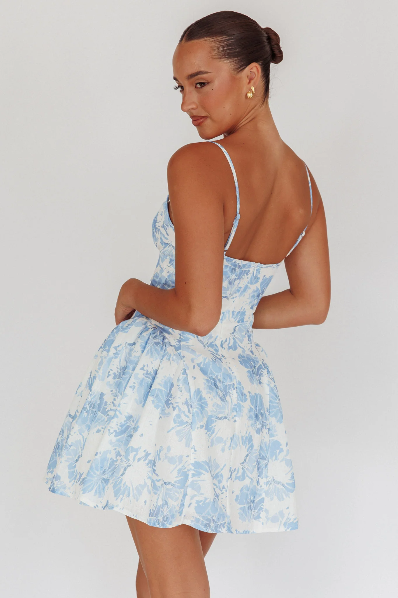 Courting Cami Strap Mini Dress Floral Blue