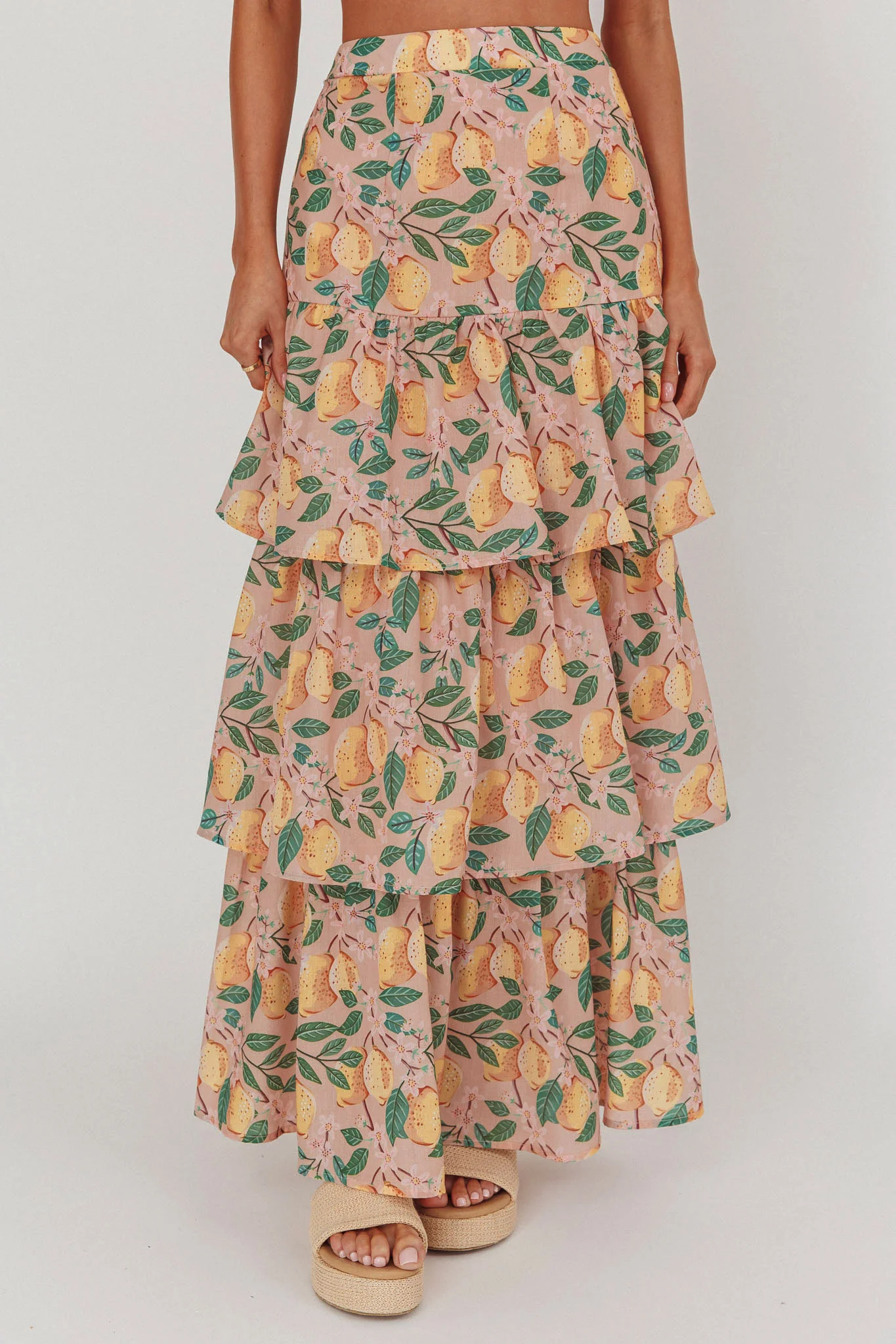 Ezmeralda Tiered Ruffle Maxi Skirt Lemon