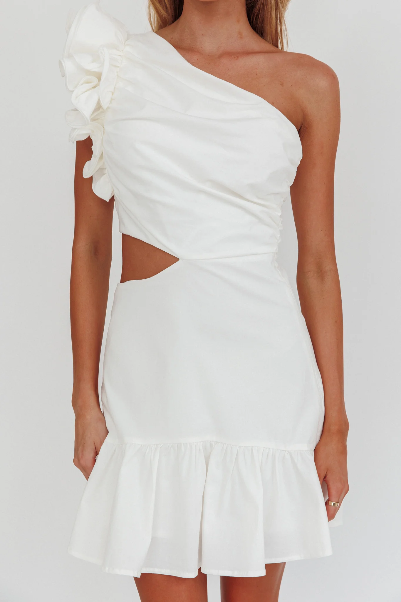 Deanna One-Shoulder Cut-Out Mini Dress White