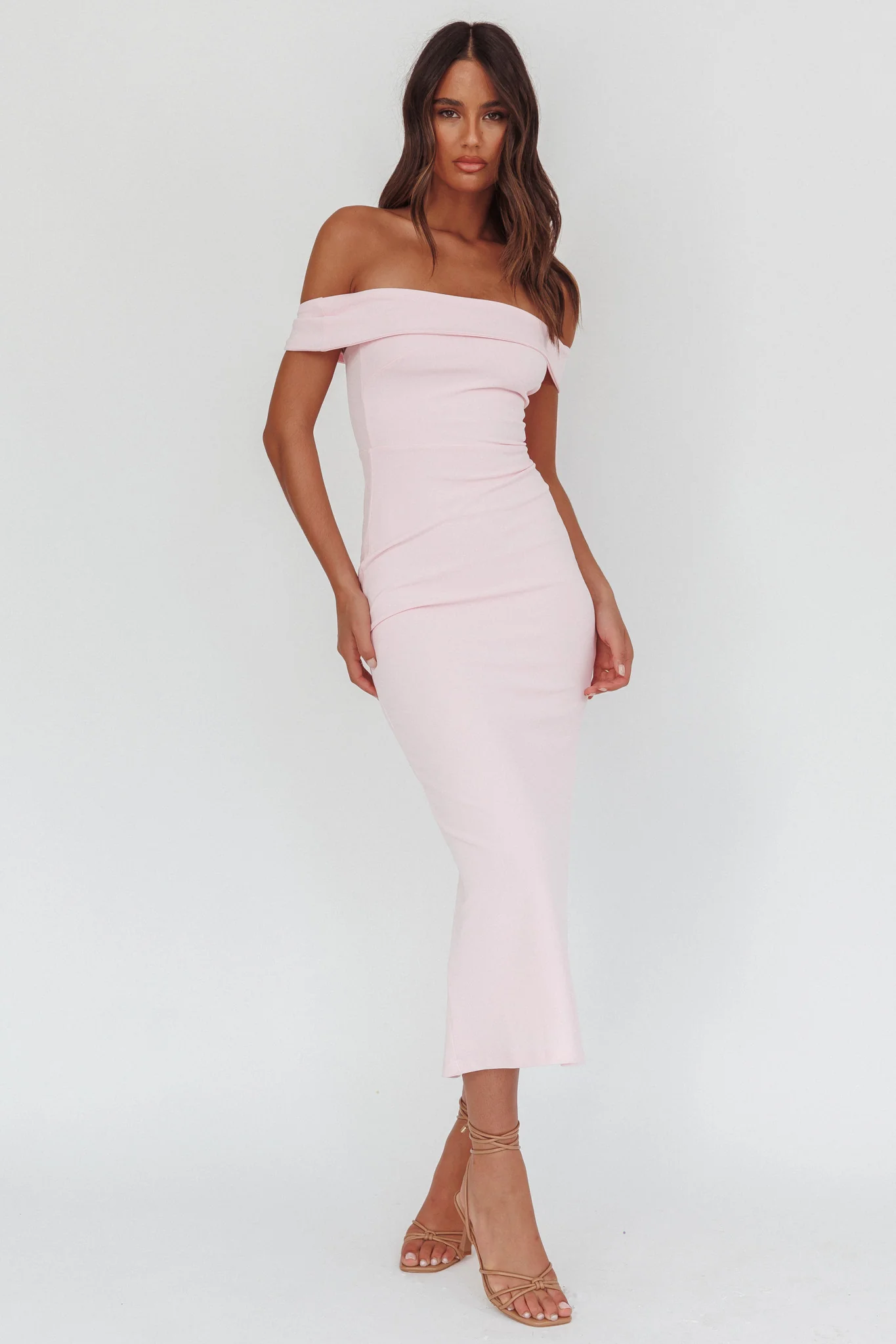 Aurora Sky Off-Shoulder Tie Maxi Dress Pink