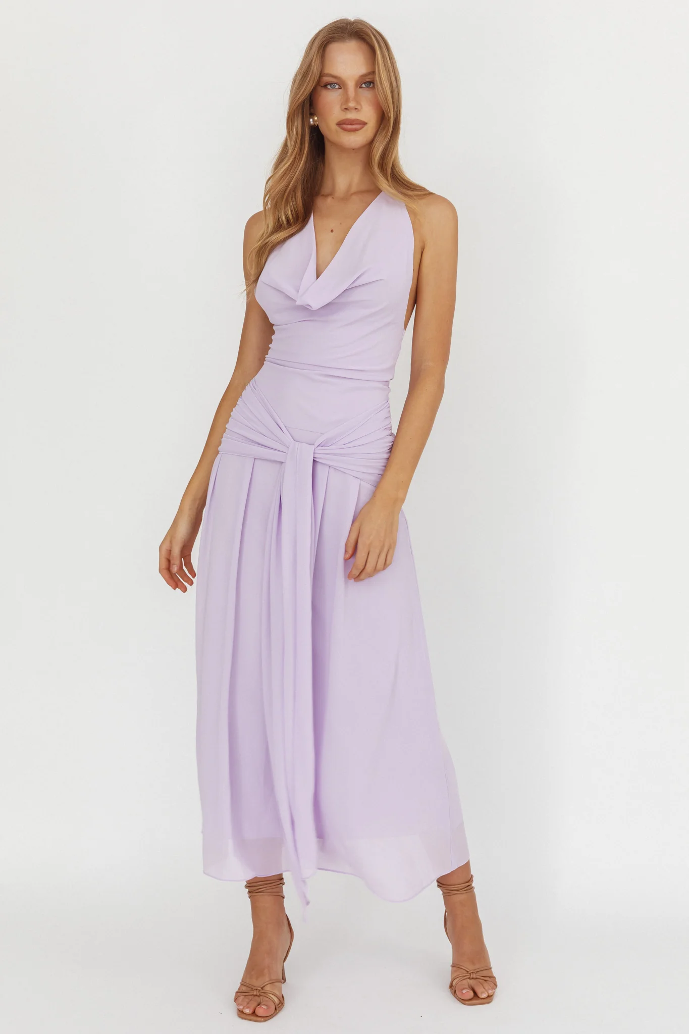 Maretha Cowl Halterneck Maxi Dress Lilac