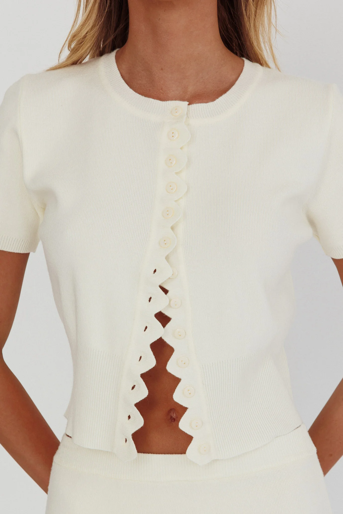 Don't Mind Scallop Edge Knit Top Cream