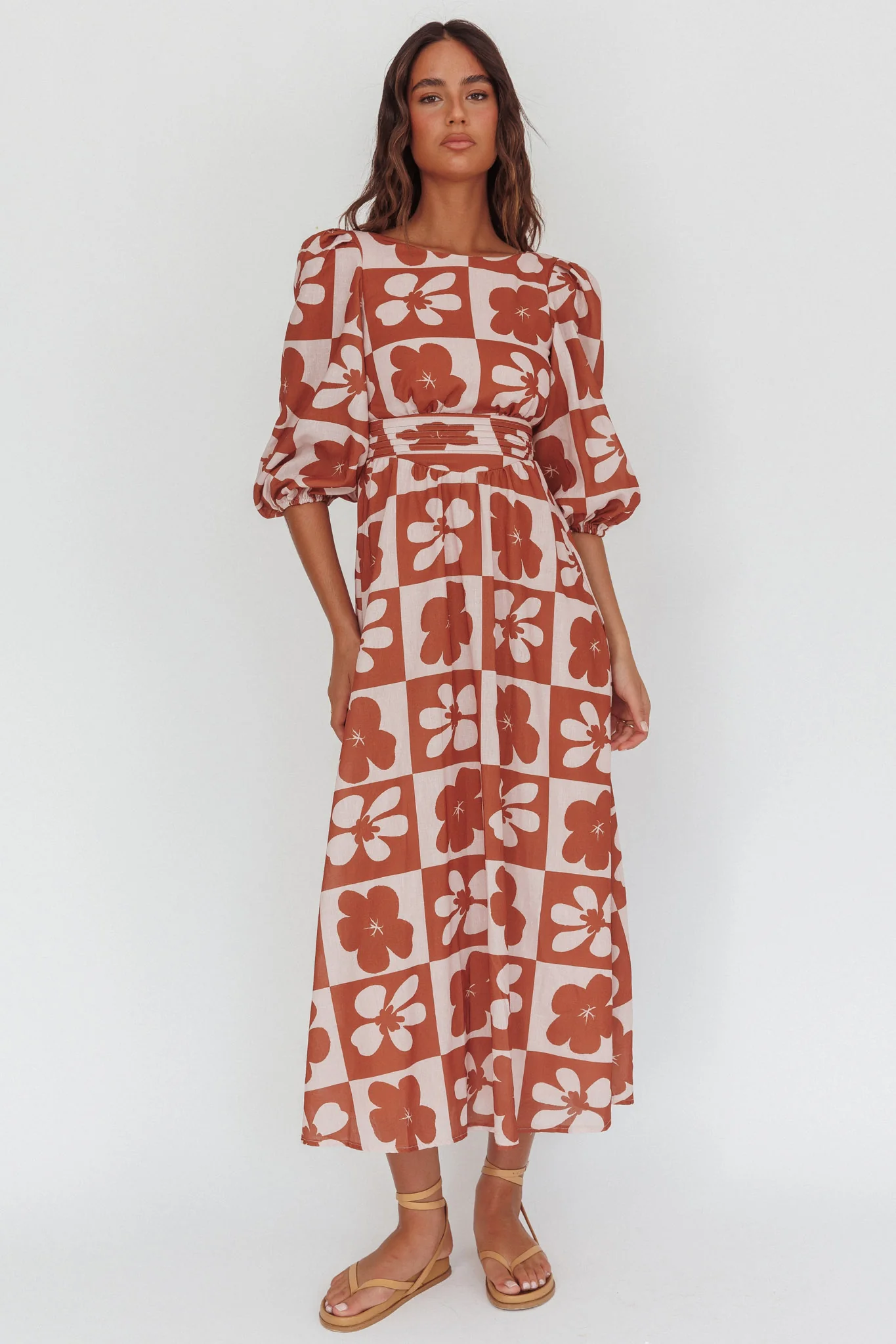 Transcendent Puff Sleeves Maxi Dress Floral Mocha