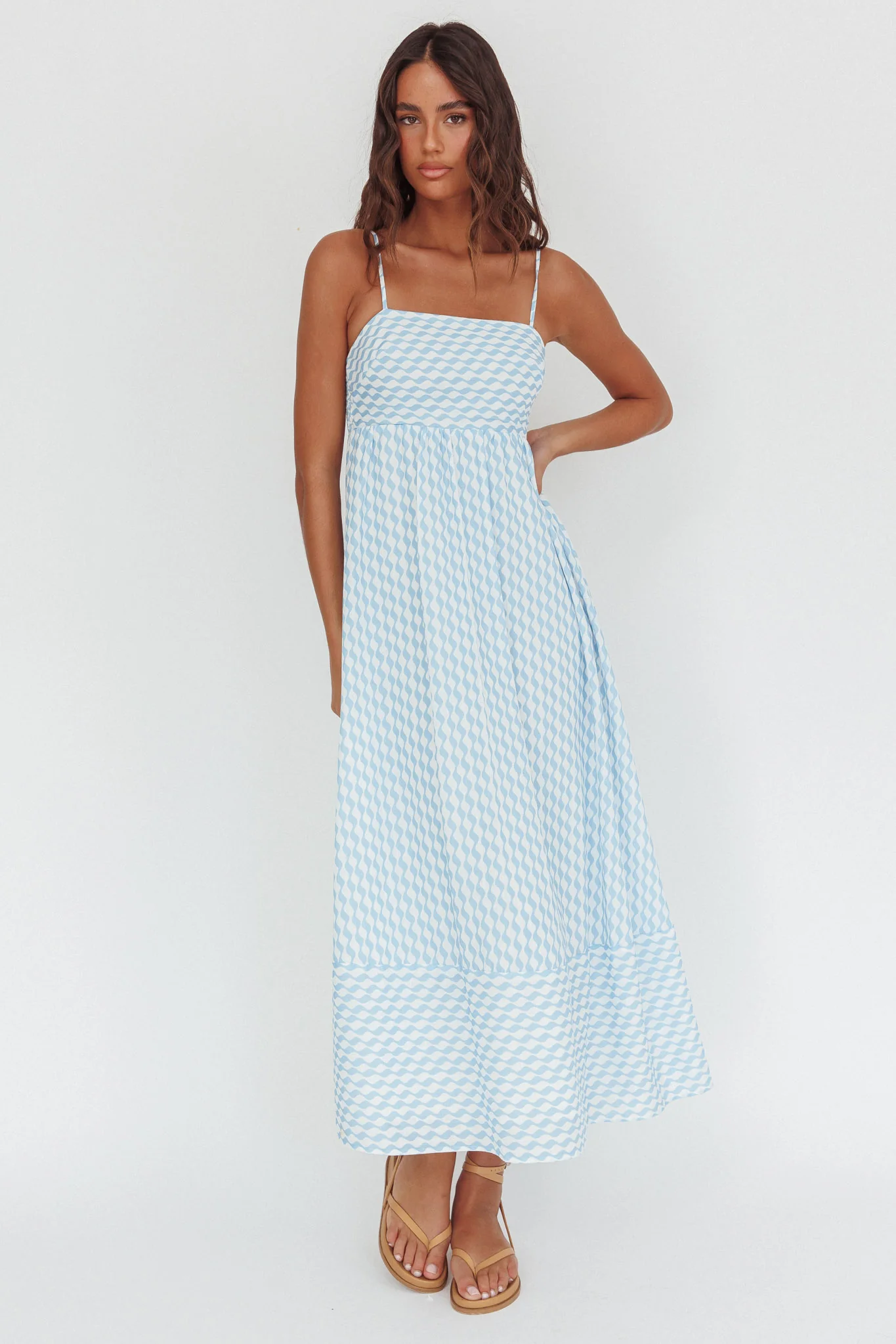 Shirley Square Neckline Maxi Dress Print Light Blue