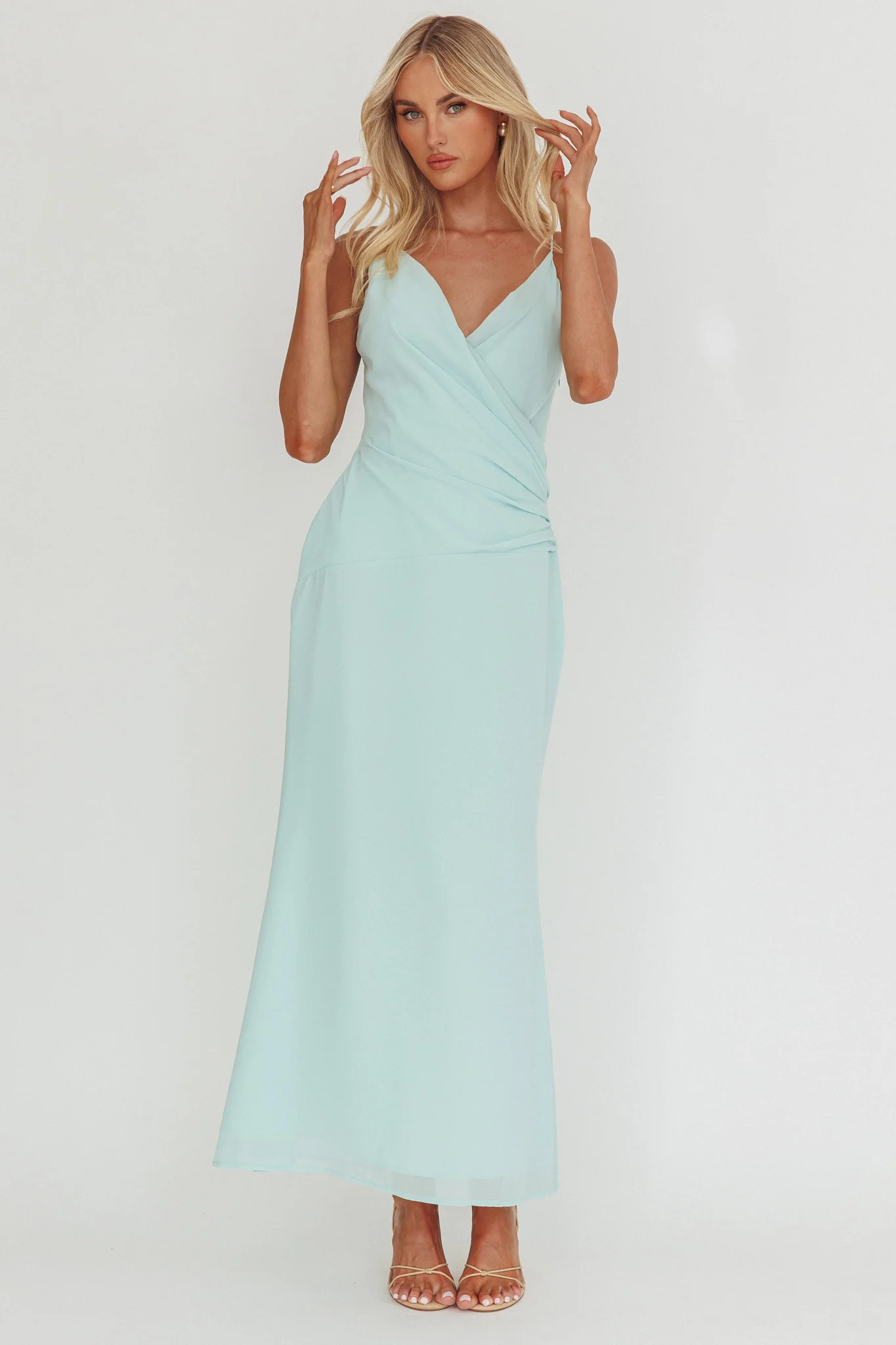 Lexxi Crossover Gathered Waist Maxi Dress Tiffany Blue