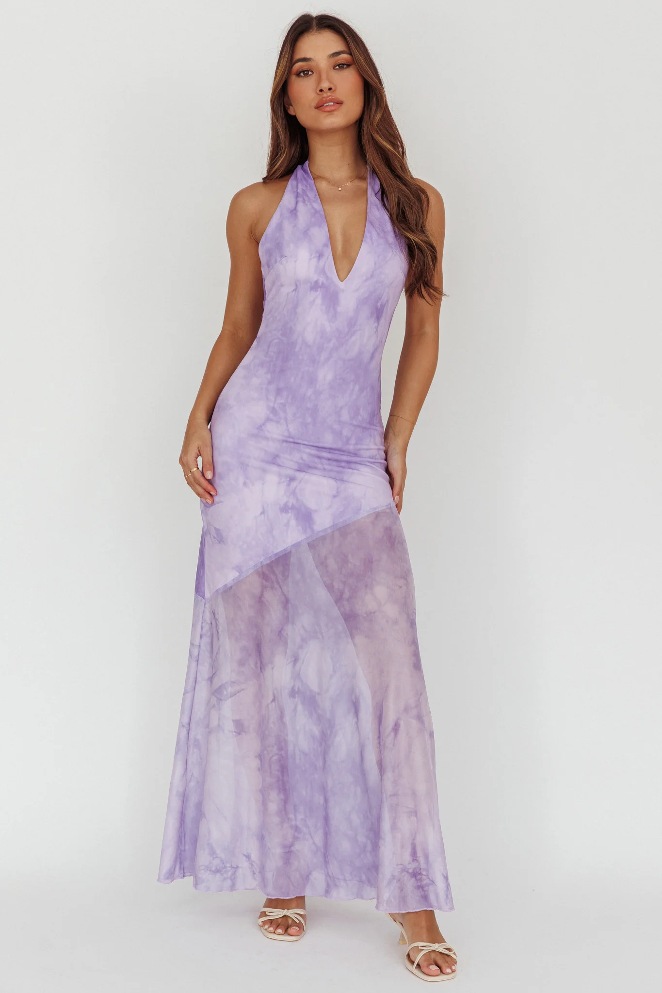 Locket Halterneck Maxi Dress Marbled Lilac