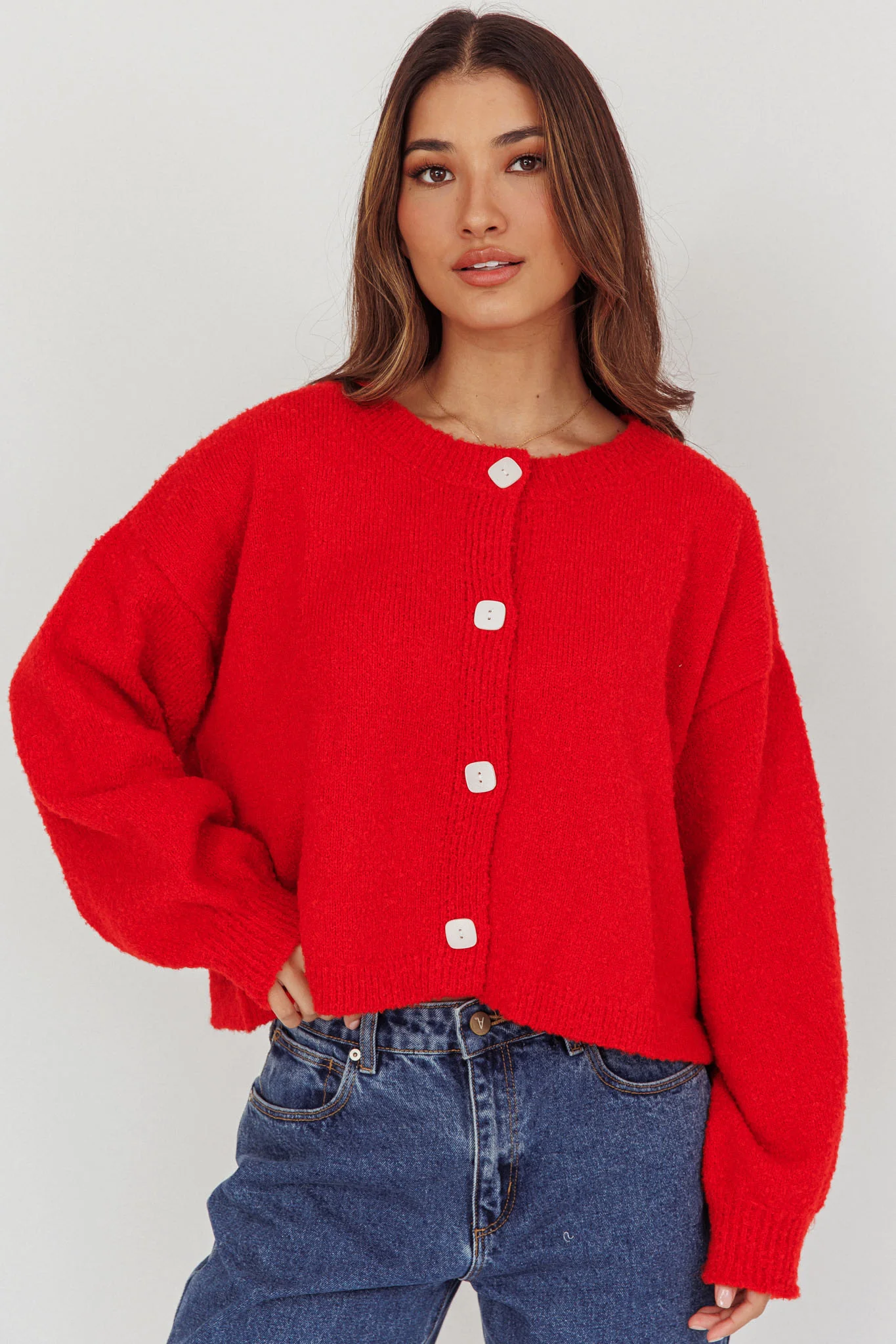 Taking Notes Button Front Cardigan Red