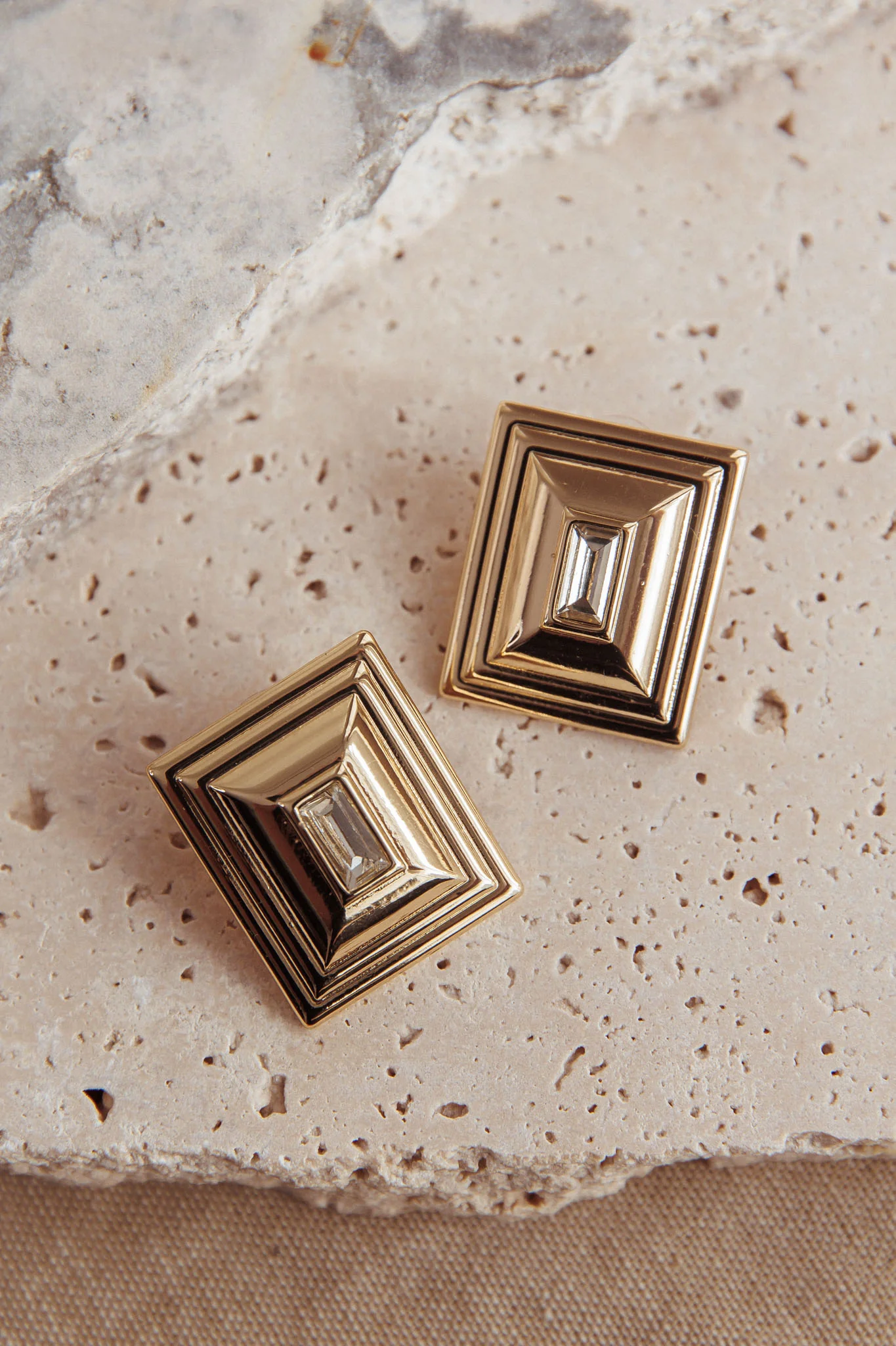 Martha Rectangle Rhinestone Earrings Gold/Diamante