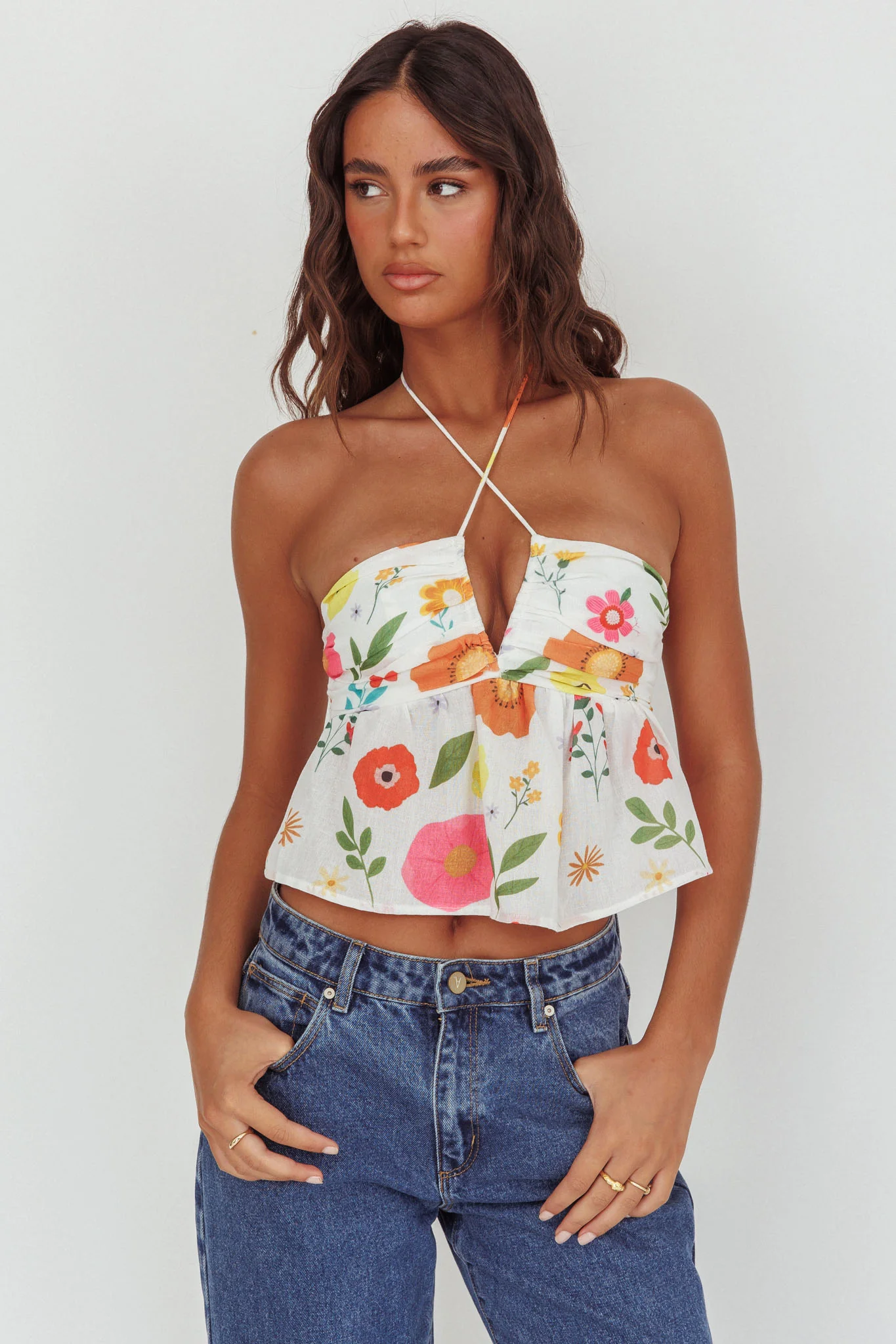 Asiah Halter Neck Top Floral White
